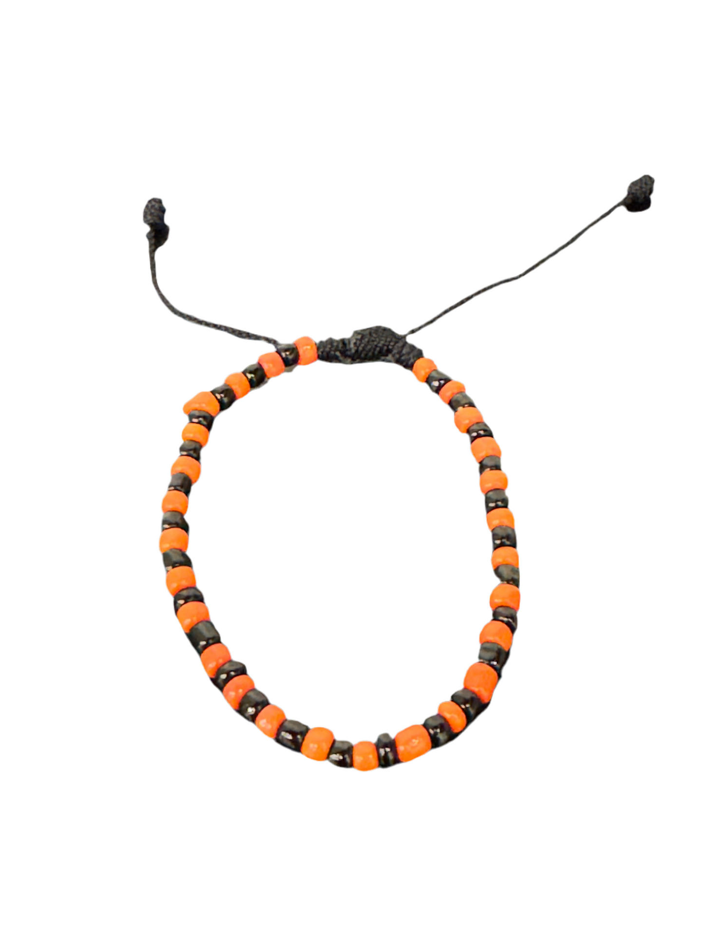 Orisha Handmade Beaded Pull String Black and Orange Bracelet