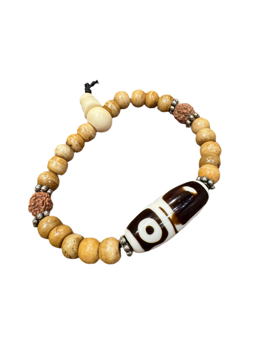 Tibetan Z-Bead Bracelet with Rudrakshya- For Protection