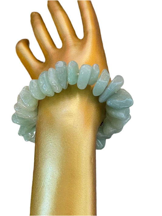 Aventurine Green Chunky Tumbled Bracelet with free-form bead stretch on hand.