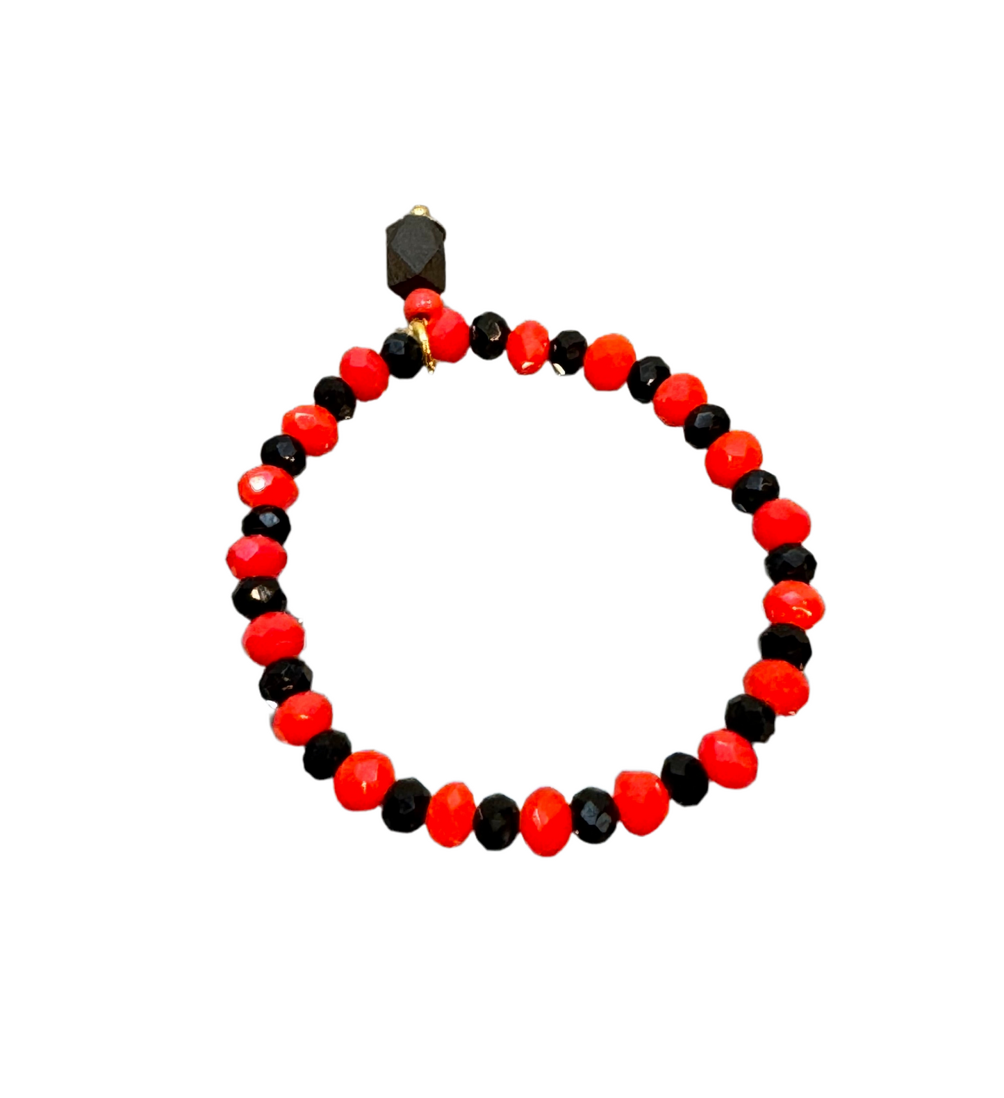 Red and Black Faceted Beaded Stretch Bracelet Baby Protection Good Luck Azabache Pendant Amulet