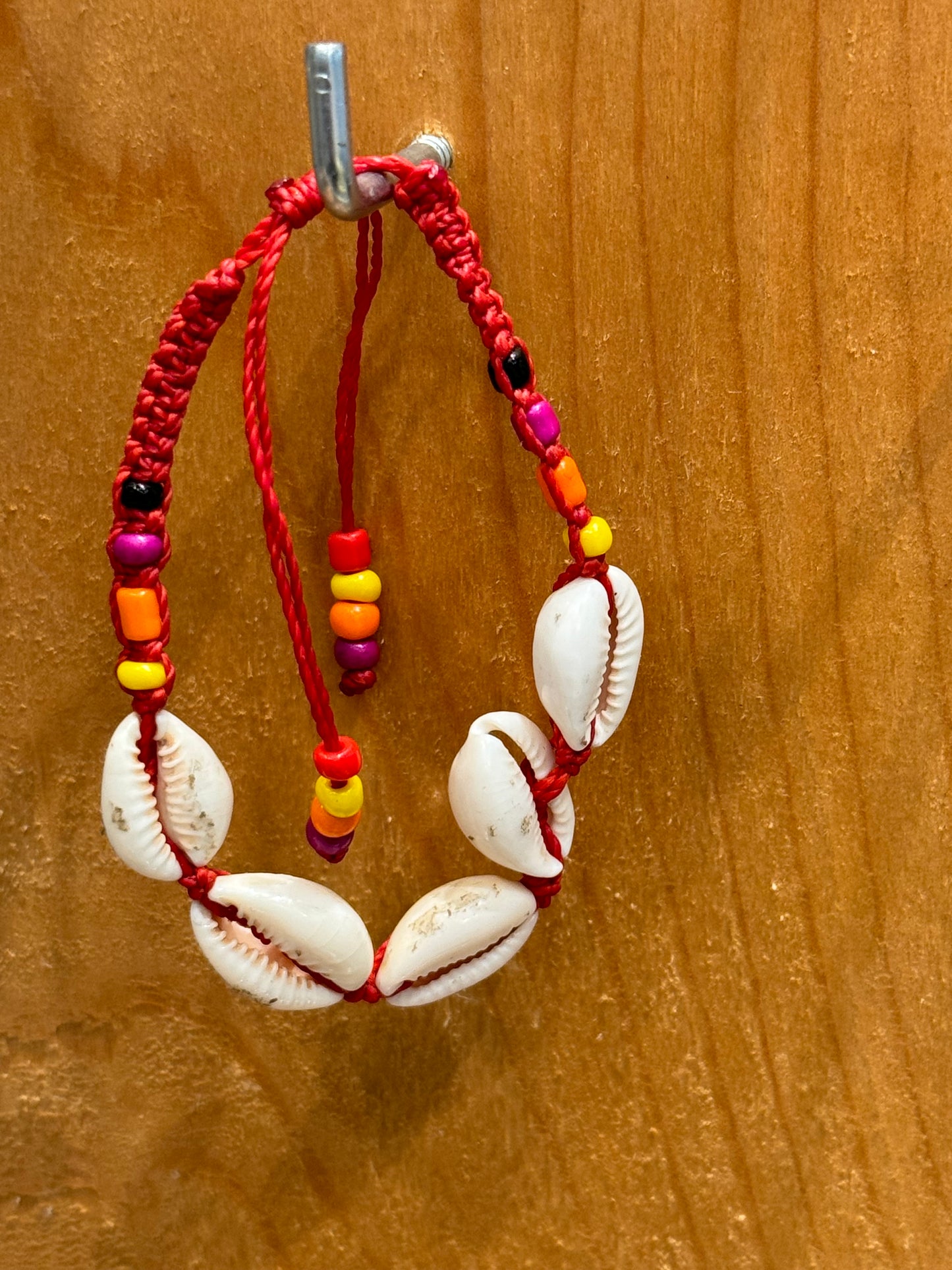 Handmade Deep Red String Bracelet With Cowrie Shells and Beads