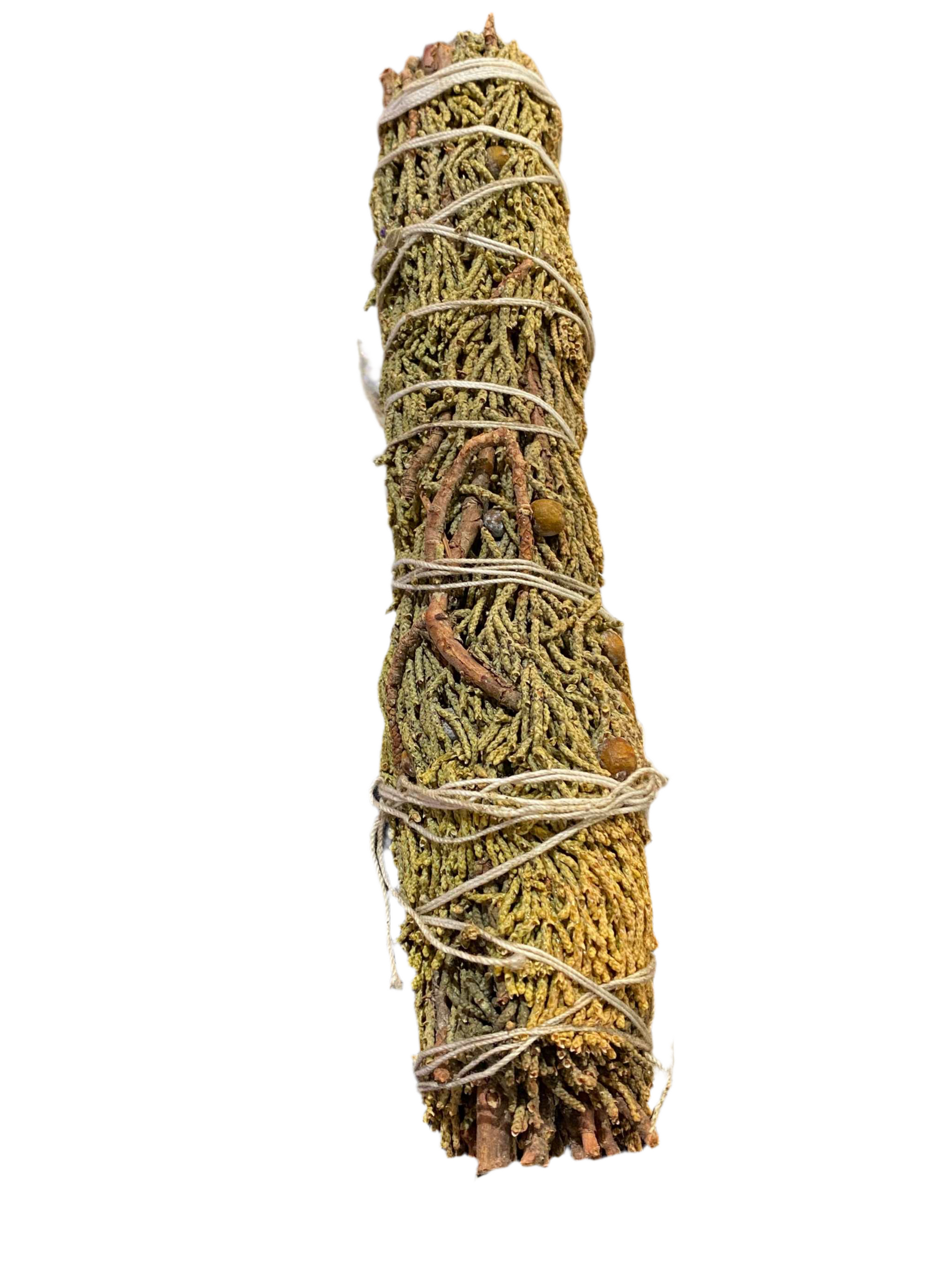 Juniper 9 inch Smudge stick, aromatic cleansing tool with woodsy scent, bundled for energy purification.