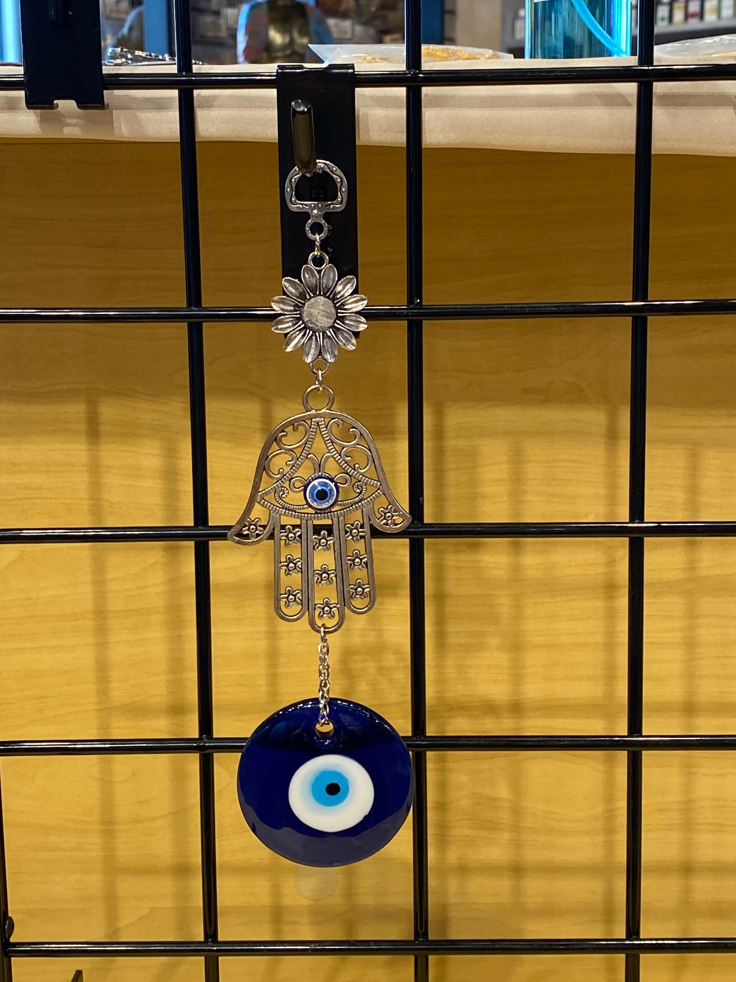 Wall Art Silver Hamsa With Flower & Evil Eye Mandala