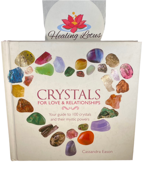 Crystals For Love & Relationships book by Cassandra Eason with heart-shaped crystal design on the cover.
