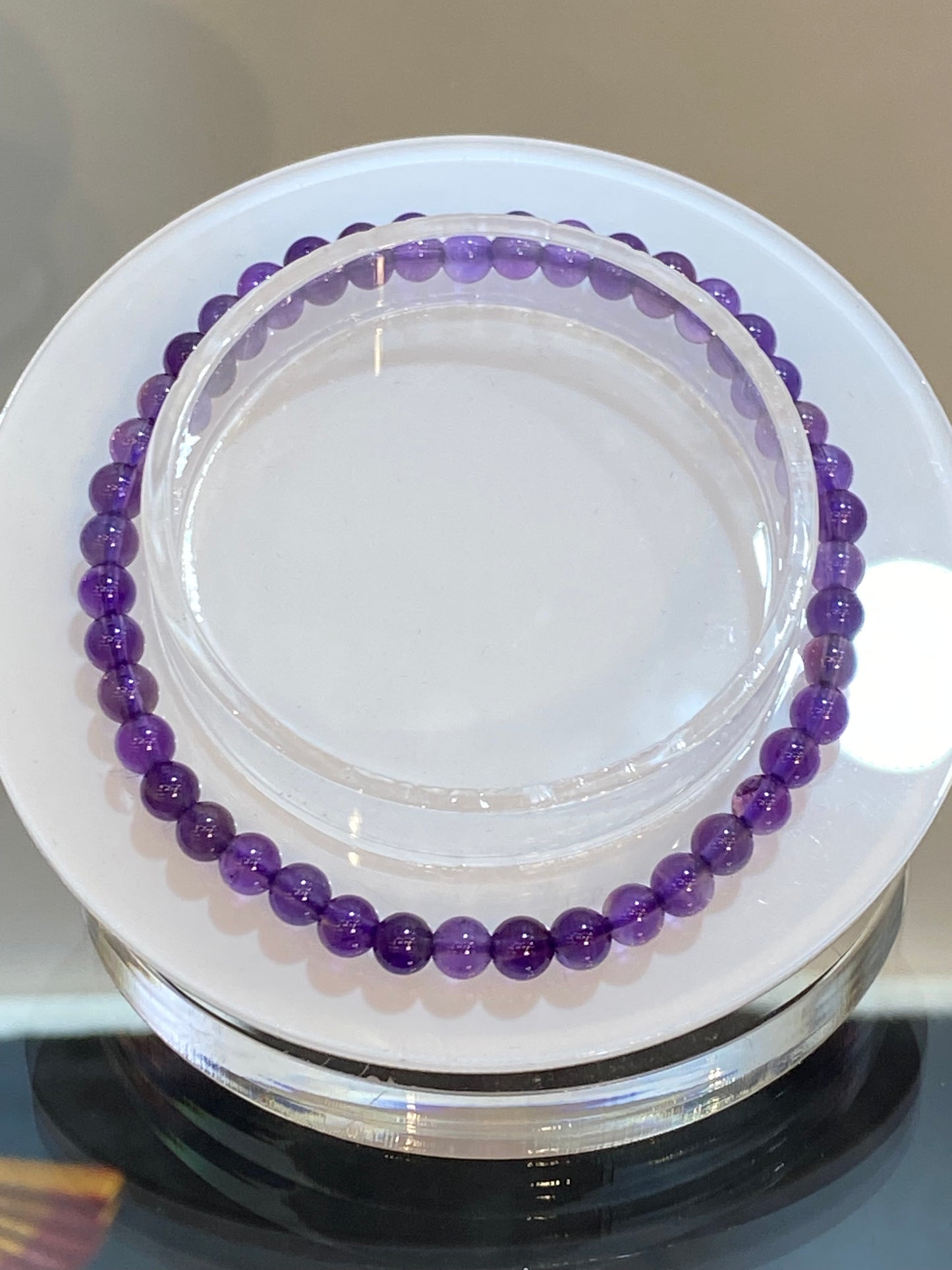 Faceted Amethyst Stretch Round Beaded Gemstone Bracelet 4mm