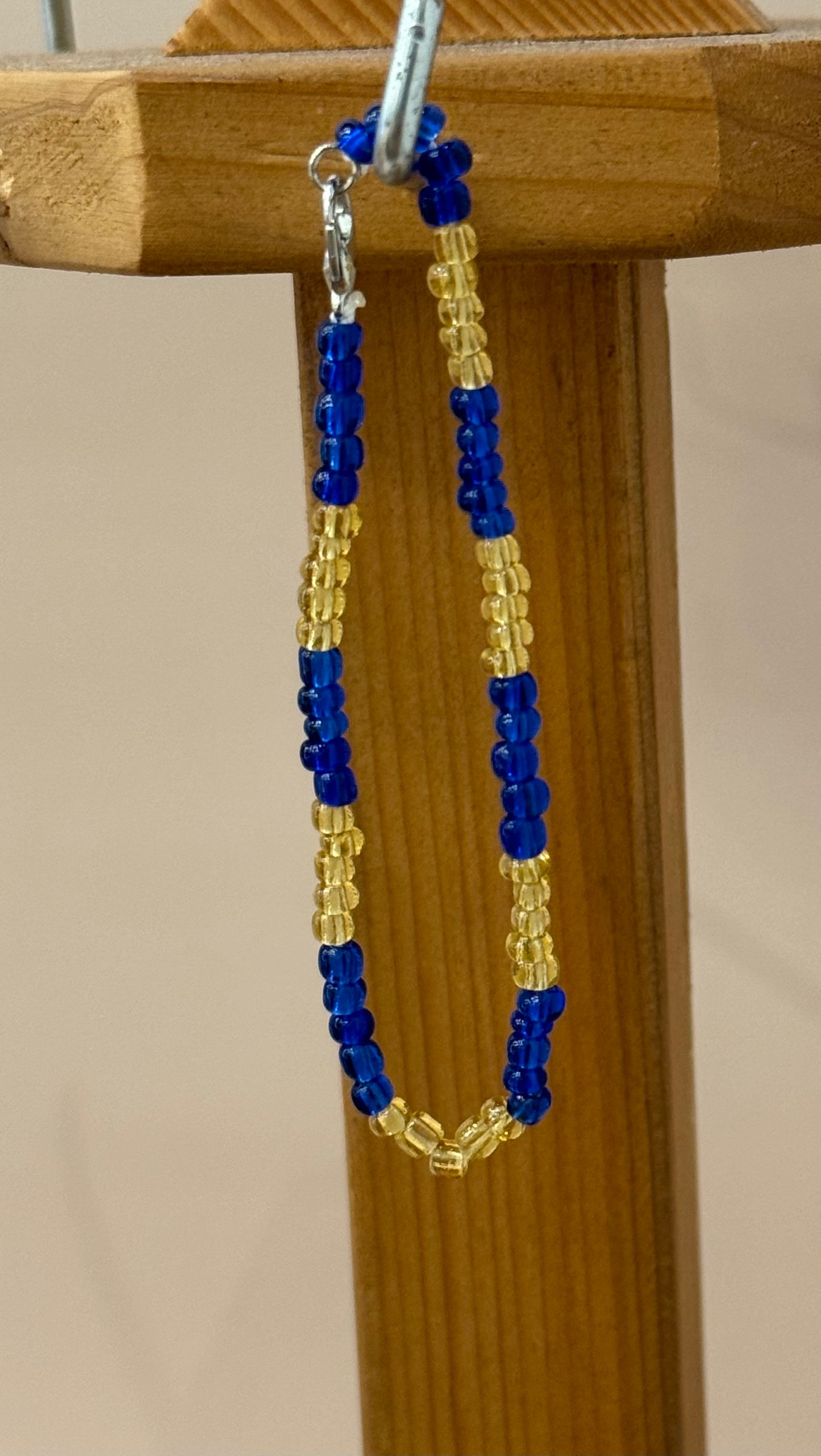 Ochosi Orisha of the Wilderness Blue and Yellow Gold Beaded Bracelet