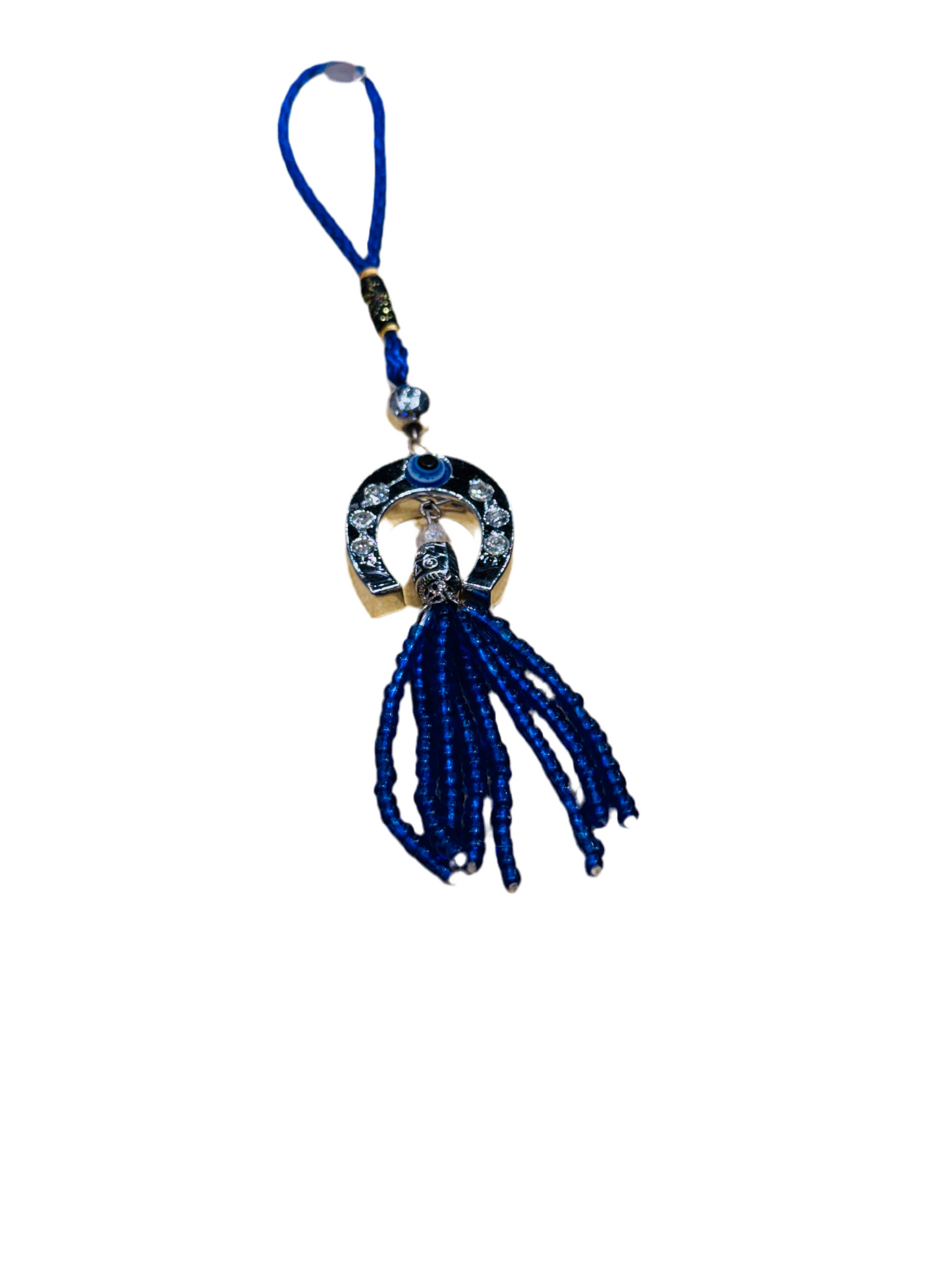 Horseshoe Evil Eye Hanging Car Decor Ornament with Beaded Tassels