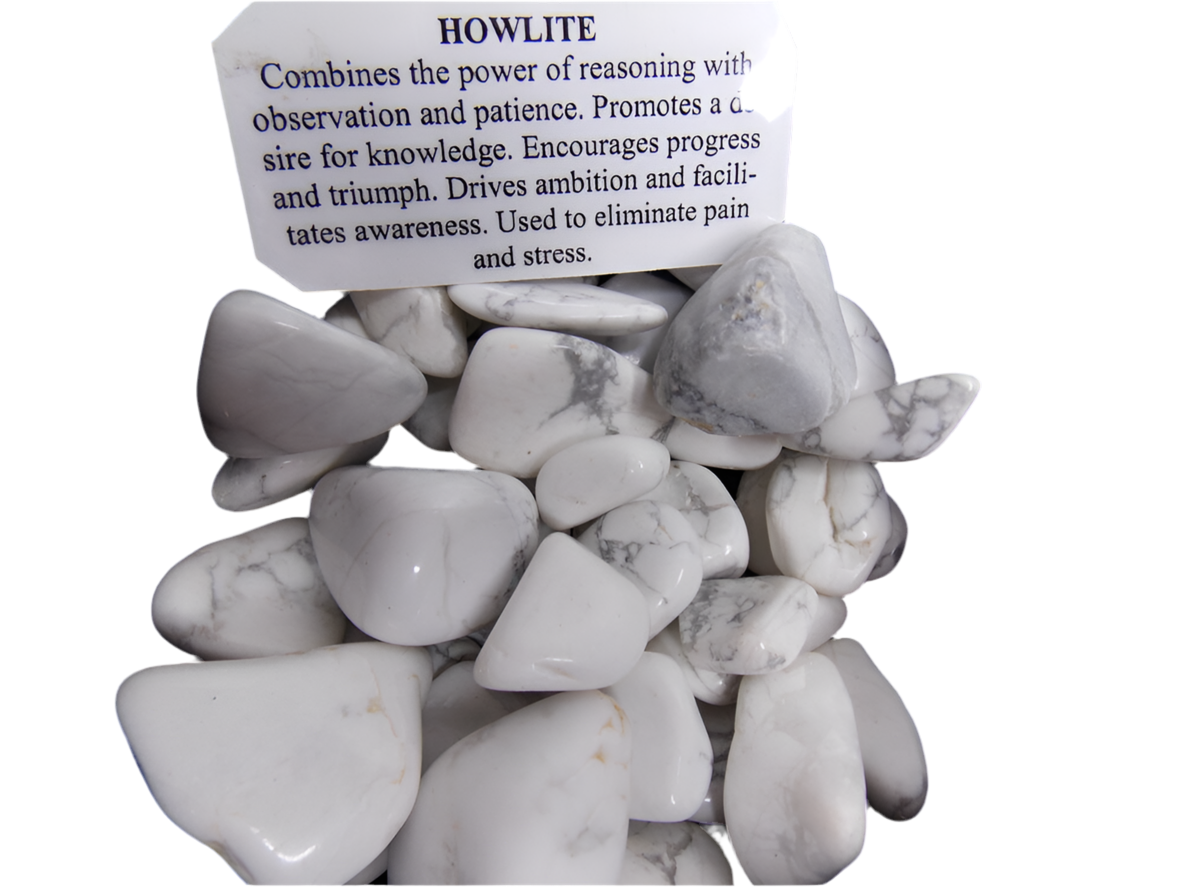 Howlite Crystal, dime-sized, used for calming and relaxation, high-quality soothing stone.