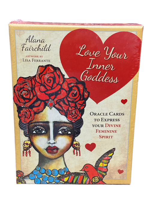 Love Your Inner Goddess Oracle cards with vibrant artwork by Lisa Ferrante, designed to awaken feminine energy.