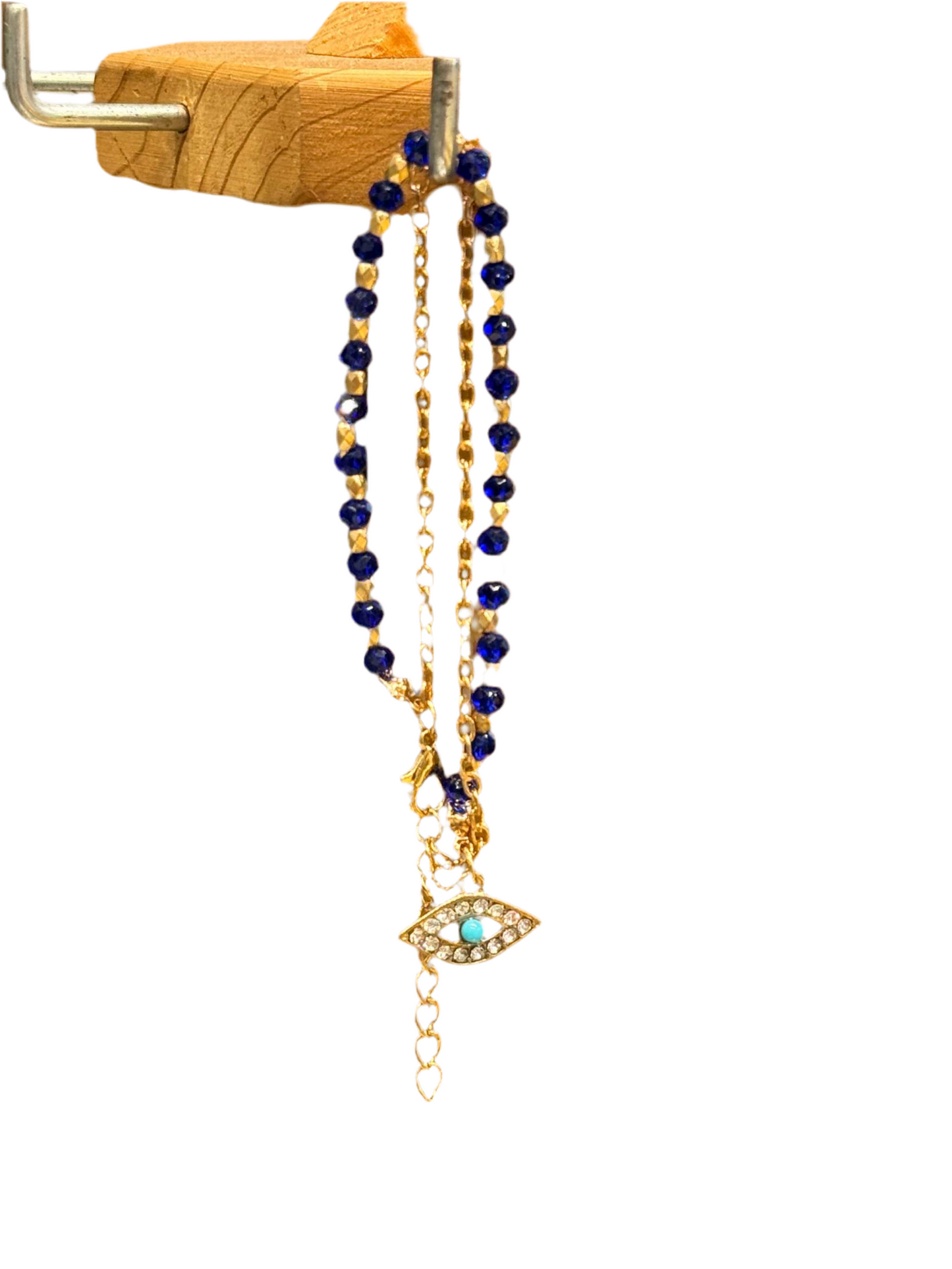 Blue and Gold with Turquoise Stone Evil Eye Dainty Bracelet
