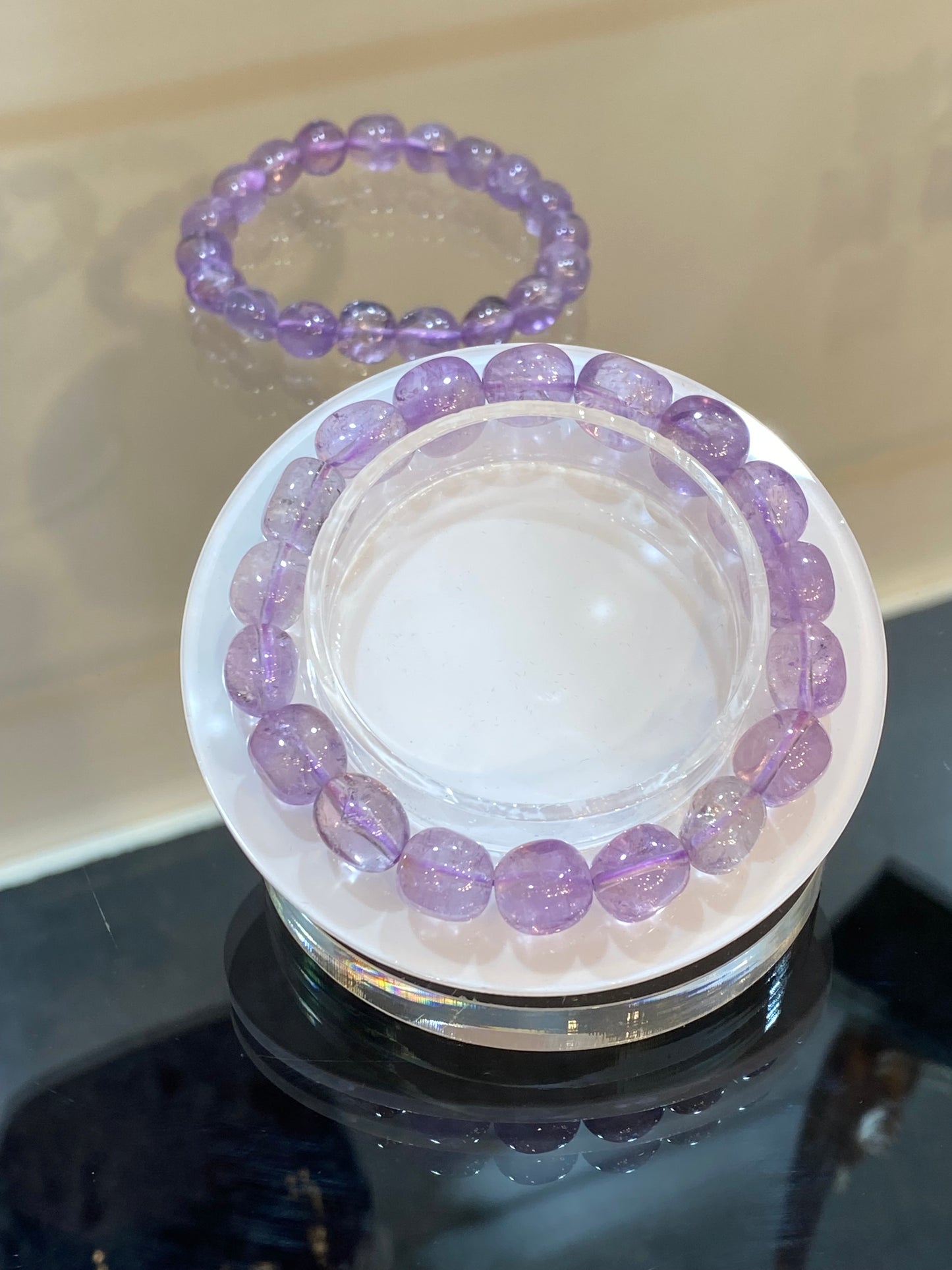 Amethyst Faceted Nugget Beaded Stretch Bracelet 8-10mm