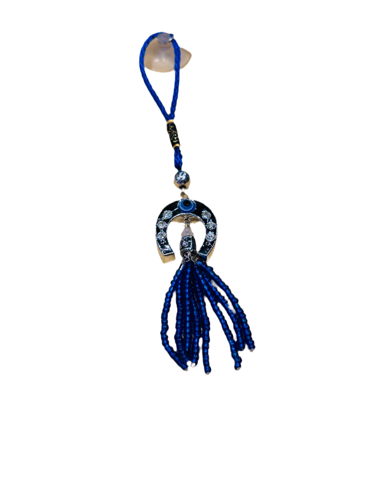 Horseshoe Evil Eye Hanging Car Decor Ornament with Beaded Tassels