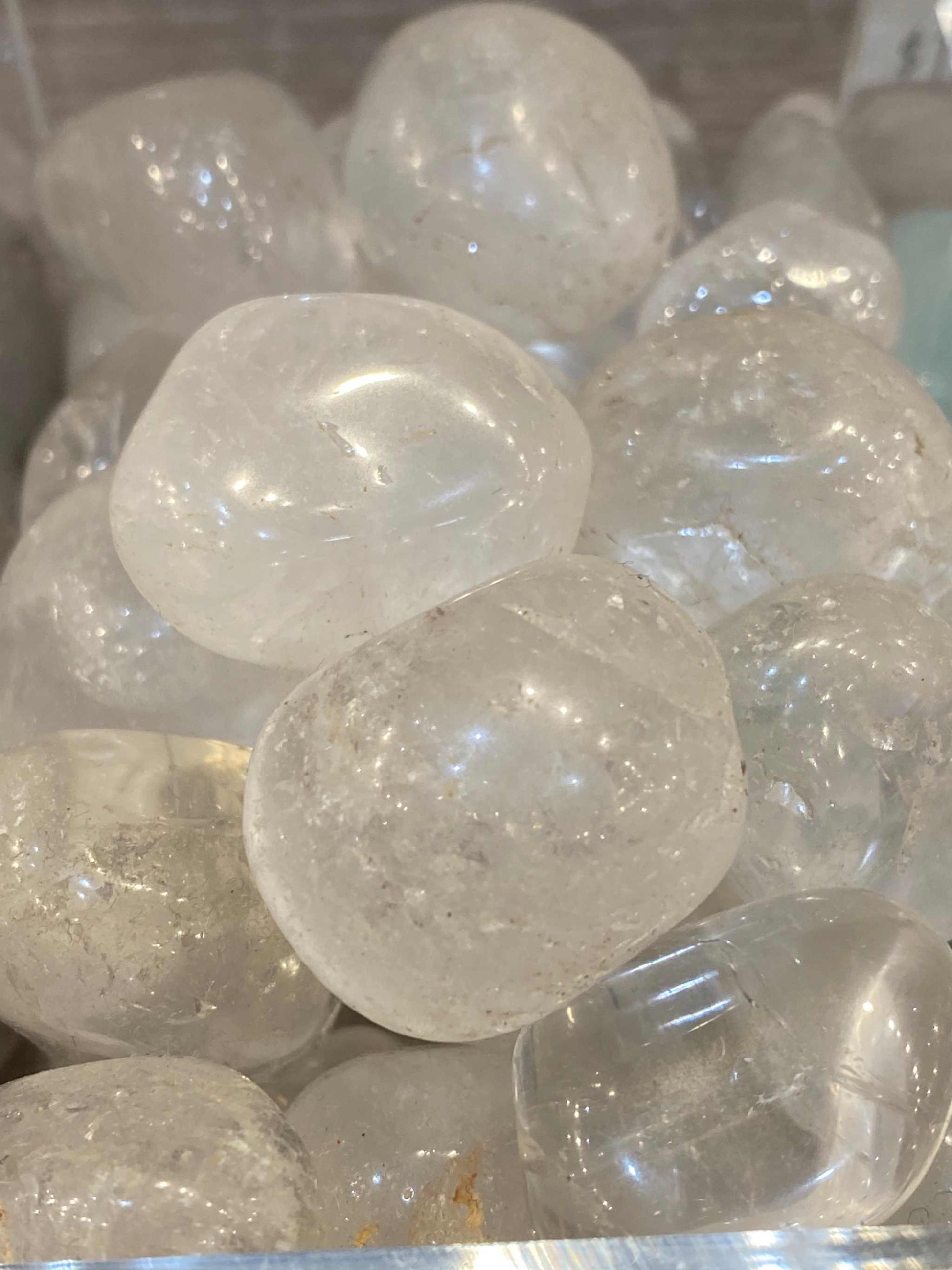 Clear Quartz Tumble Polished Stone, quarter size, high quality.