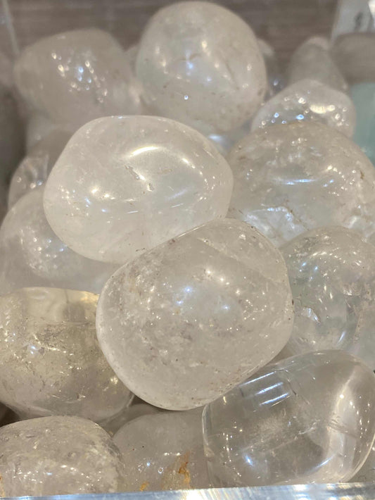 Clear Quartz Tumble Polished Stone, quarter size, high quality.