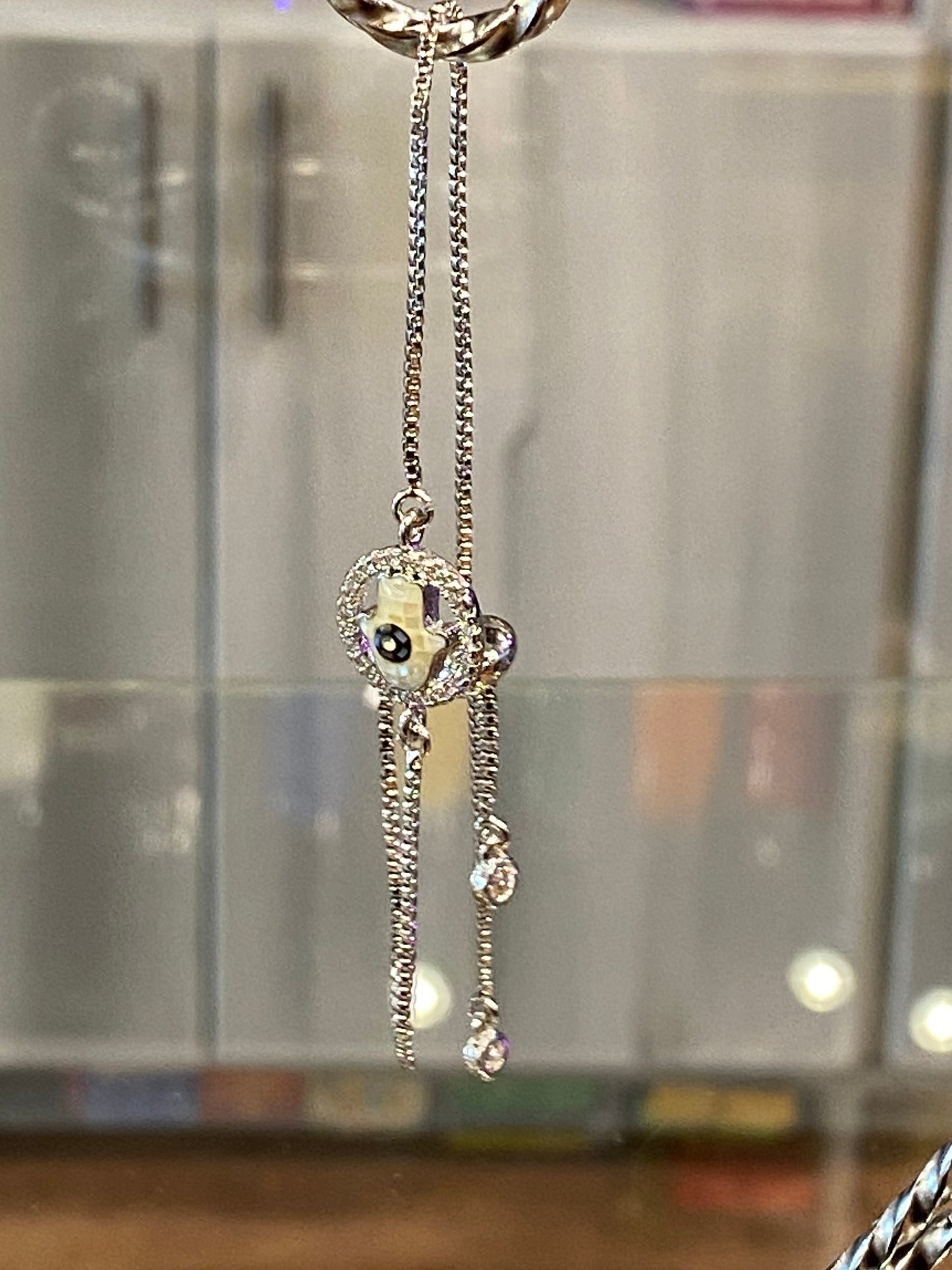 Fashion Jewelry Dainty Silver Bracelet With Pearl Stone Hamsa