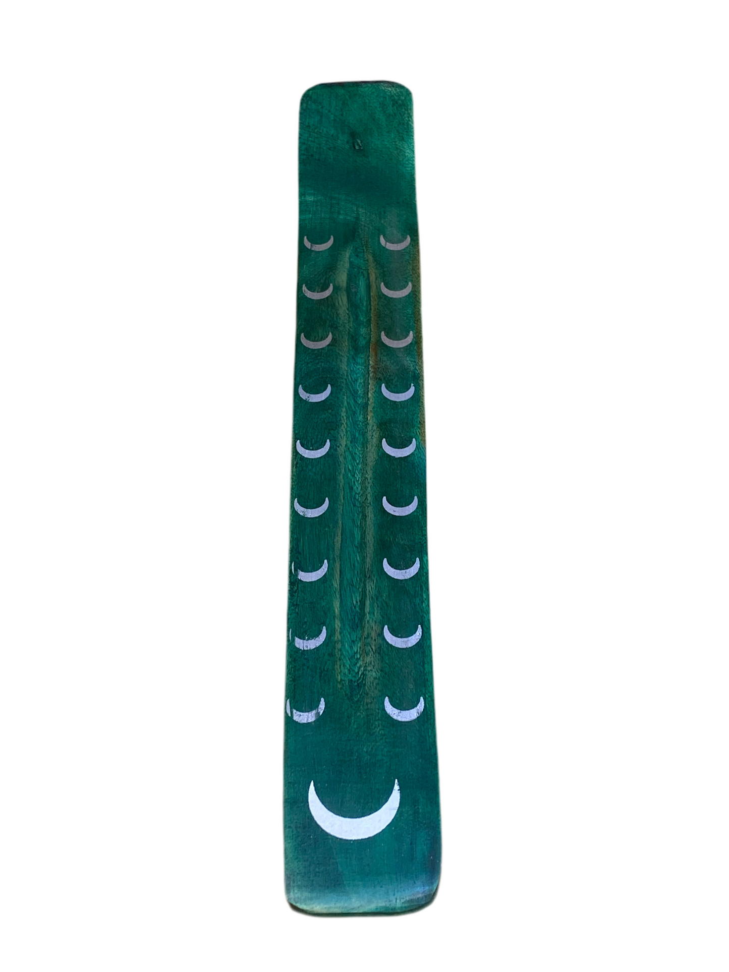 Wooden Incense Stick Holder Crescent Moon Green