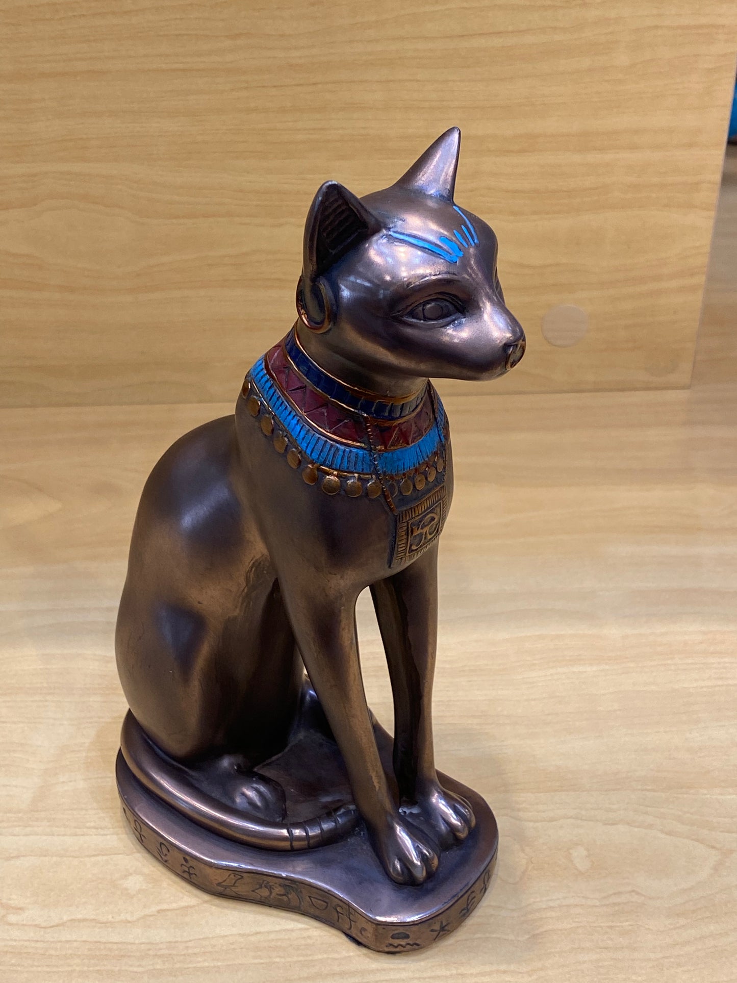 Egyptian Bastet Bronze Cat Statue with Collar