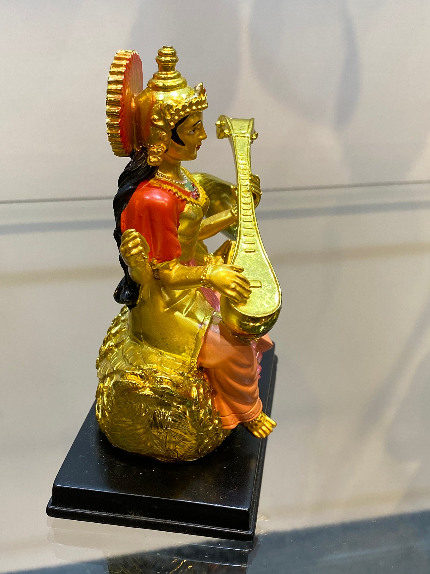 Feng Shui Colored Golden Saraswati on Swan