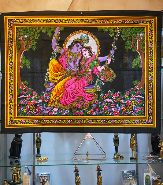 Lord Krishna And Goddess Radha On Swing Tapestry