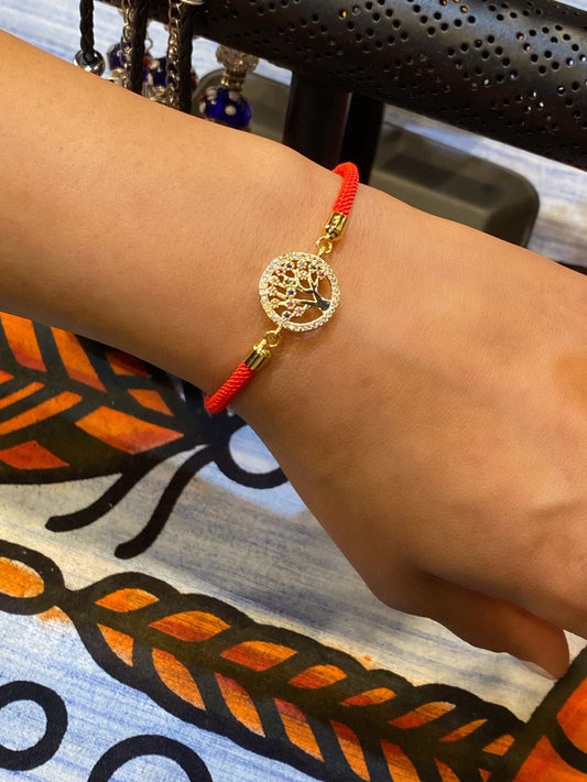 Red Rope Colorful Tree of Life Bling Bracelet with sparkling charm and vibrant red band.