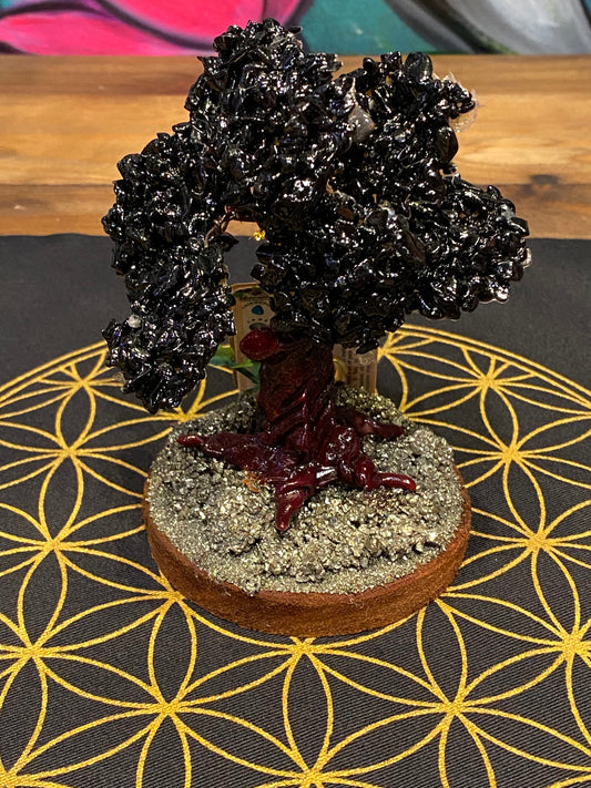 Black Onyx with Pyrite Protection and Fortune Bonsai Tree