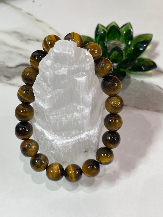 10mm Natural Tigers Eye Gemstone Beaded Bracelet - Healing Lotus Shop