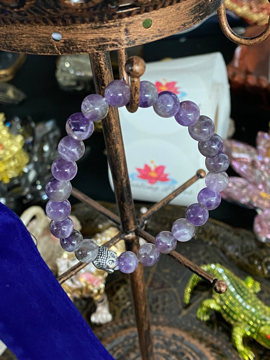 Amethyst Gemstone Bracelet With Buddha Charm - Healing Lotus Shop