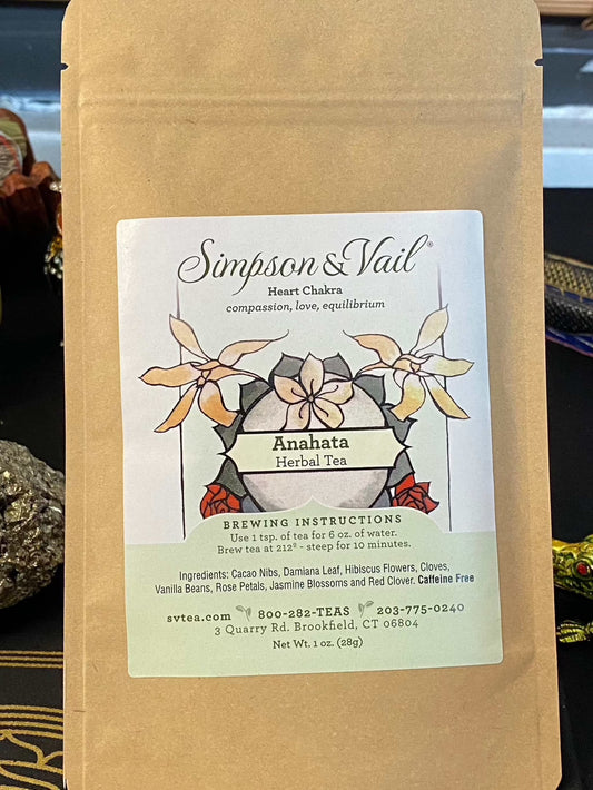 Simpson Vail Anahata Herbal Tea packaging featuring heart chakra alignment theme.