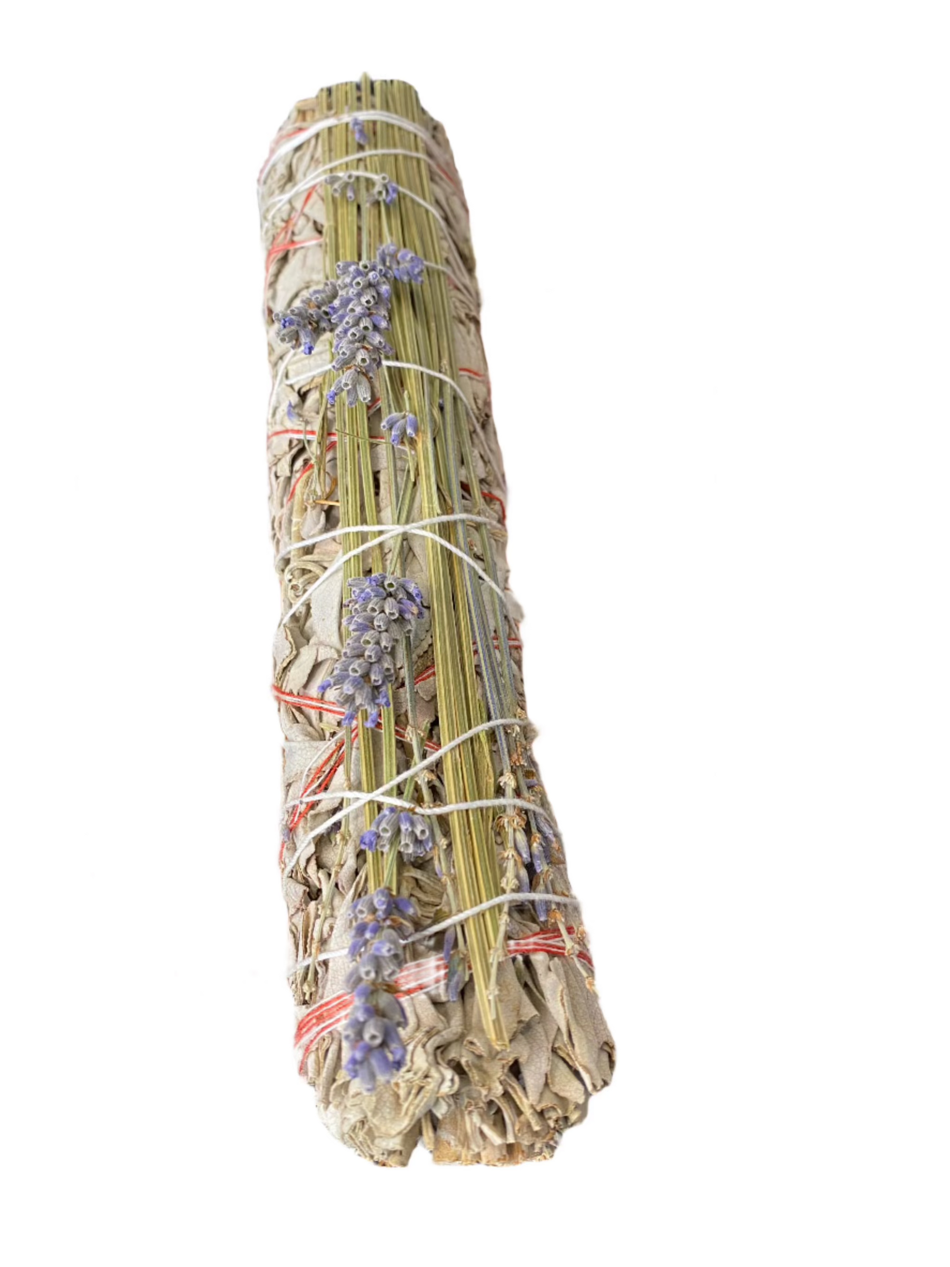 White Sage Lavender 12 inch Wand for cleansing and aromatherapy, handcrafted with lavender and sage.