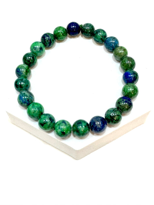 Azurite and Malachite Beaded Gemstone Round Bracelet 8mm