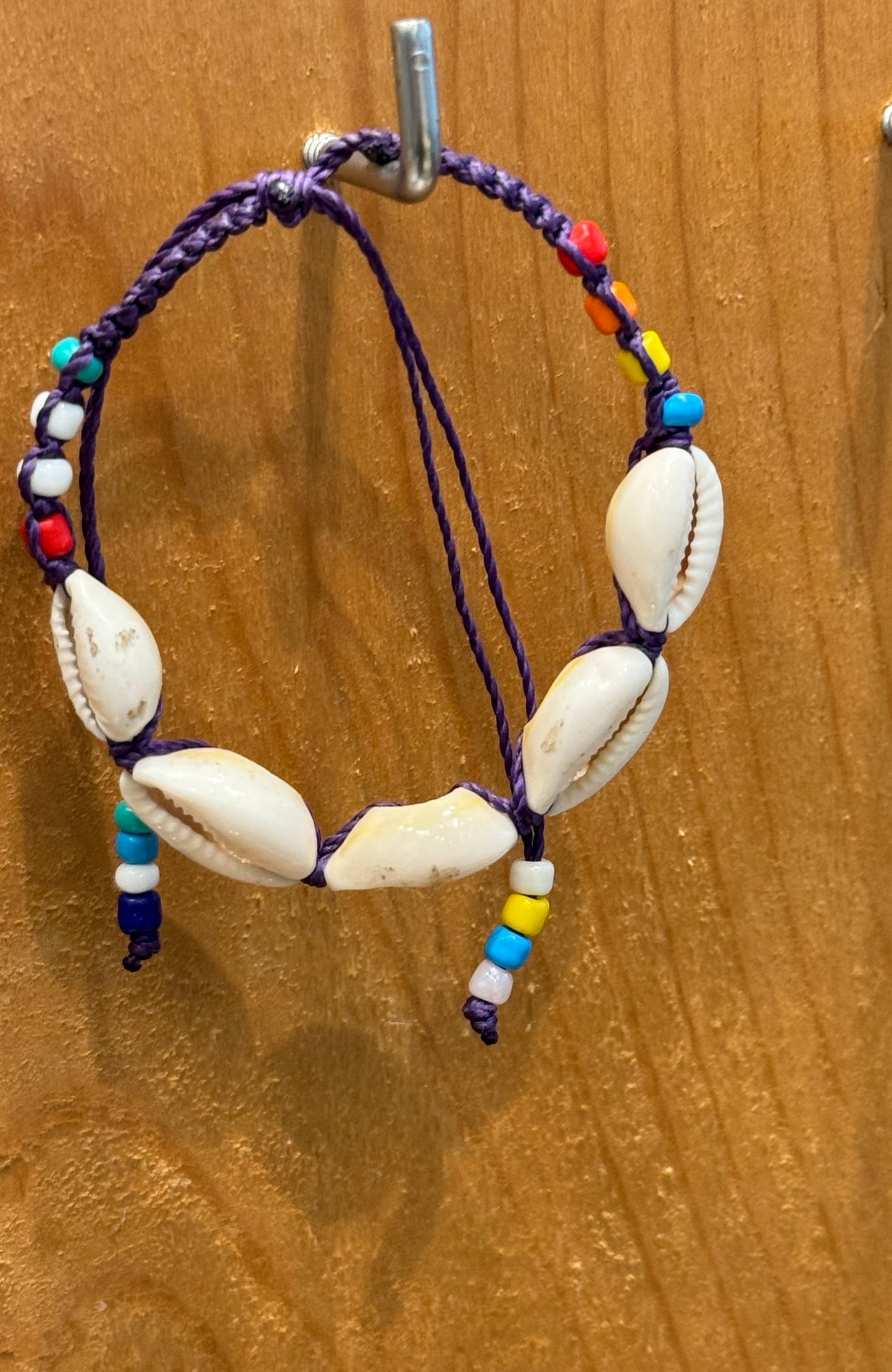 Handmade Purple String Bracelet With Cowrie Shells and Colorful Beads