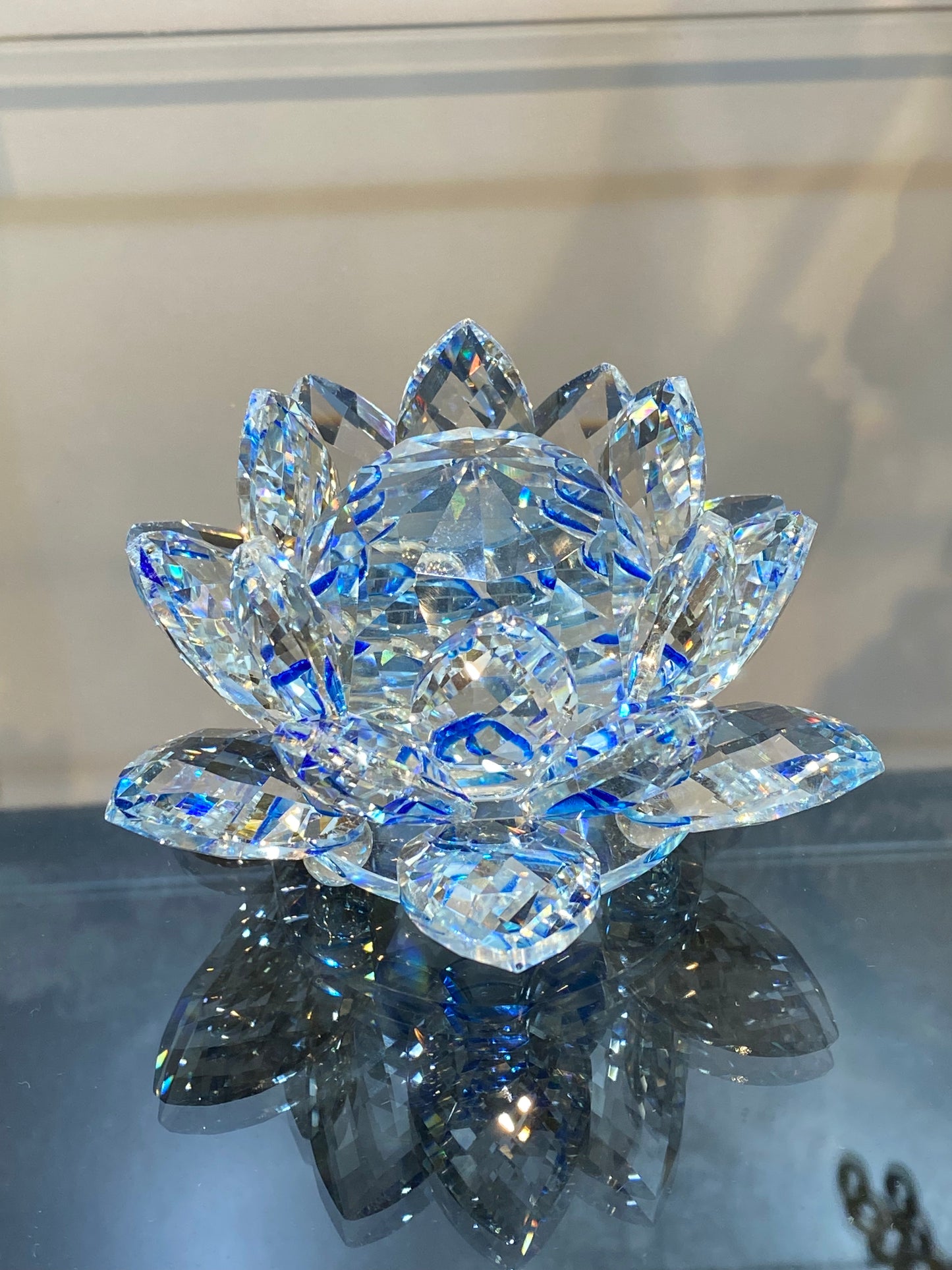 Feng Shui Sapphire Clear Crystal Lotus Flower 5”