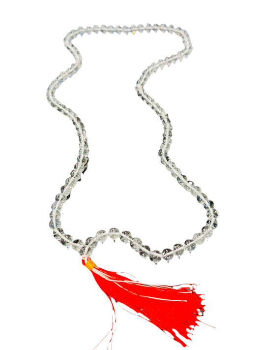 Japamala Genuine Prayer Mala Beads Clear Quartz with Red Tassel