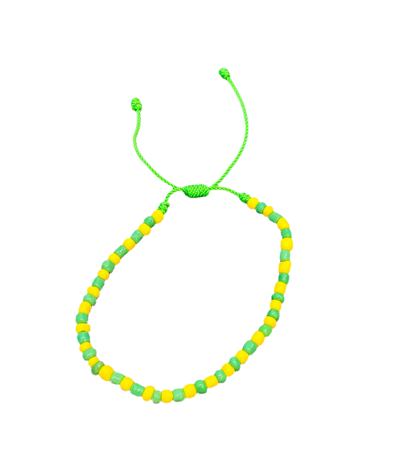 Orisha Orúla Handmade Beaded Pull String Green and Yellow Bracelet