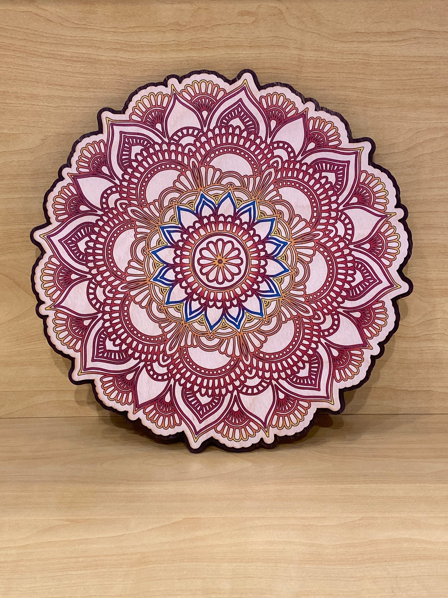 Wooden Round Wall Art Colorful Mandala