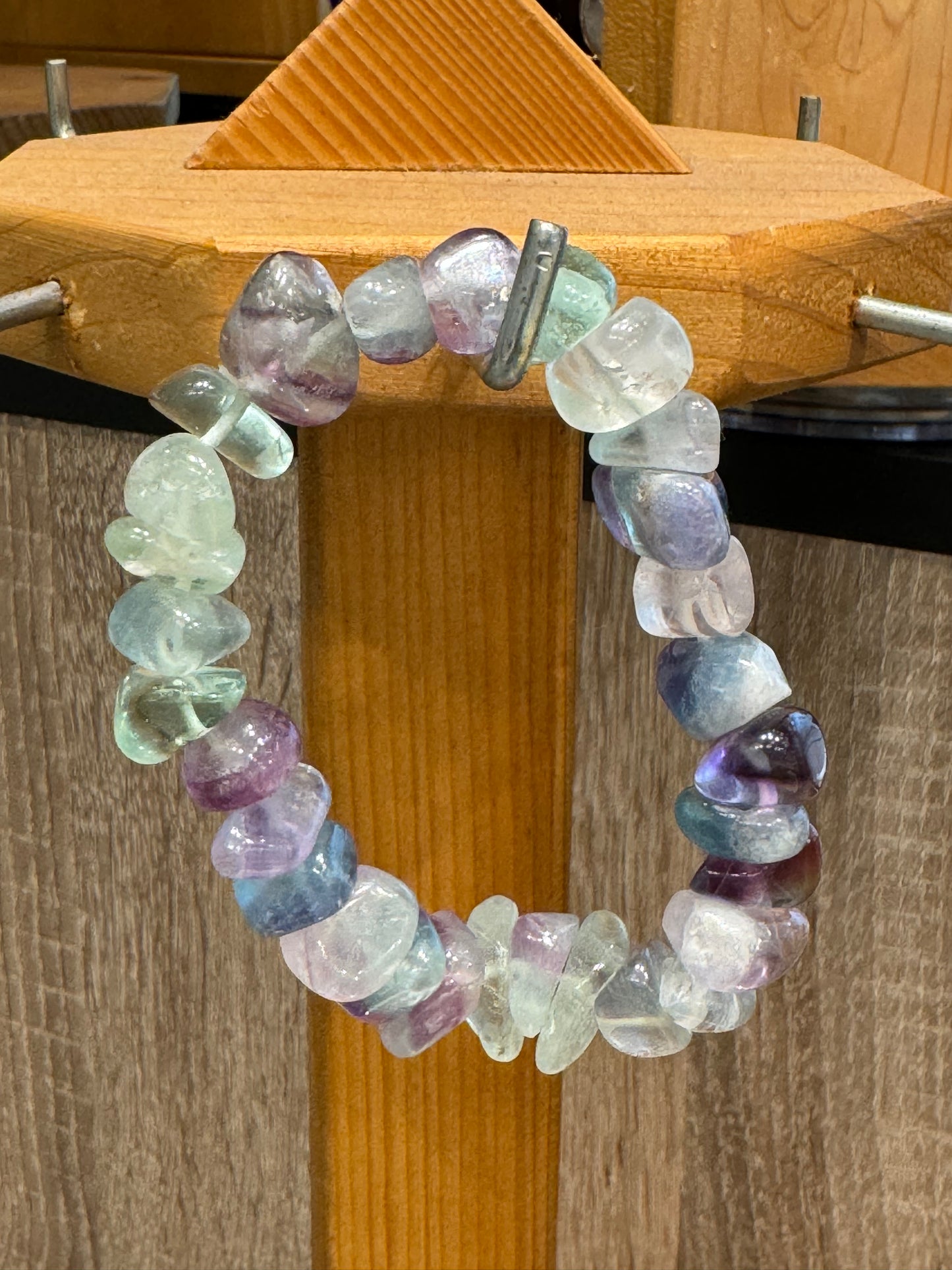 Rainbow Nugget Fluorite Free-Form Tumbled Gemstone Bracelet 7 mm for clarity and energy.