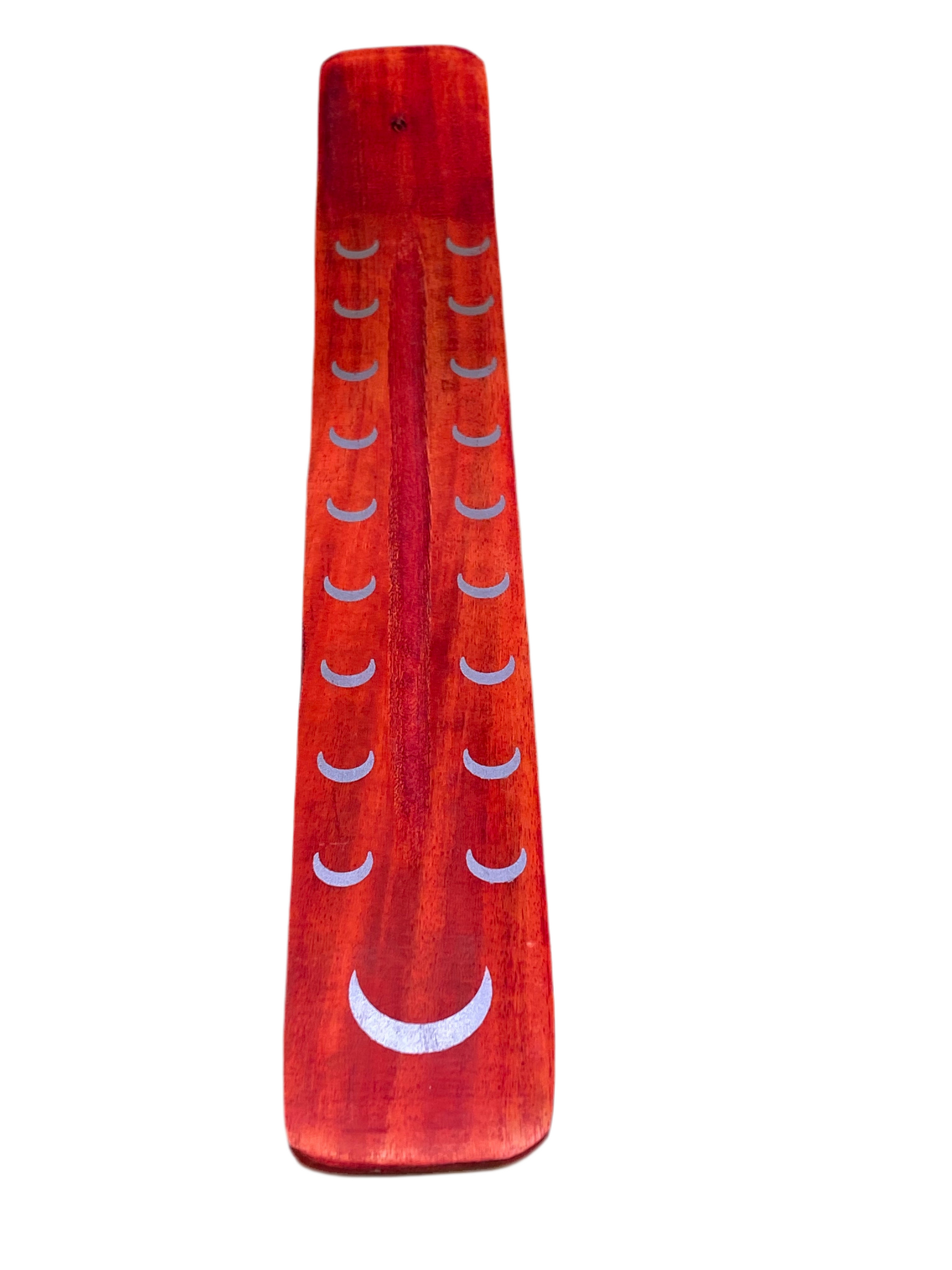 Wooden Incense Stick Holder Crescent Moon Red