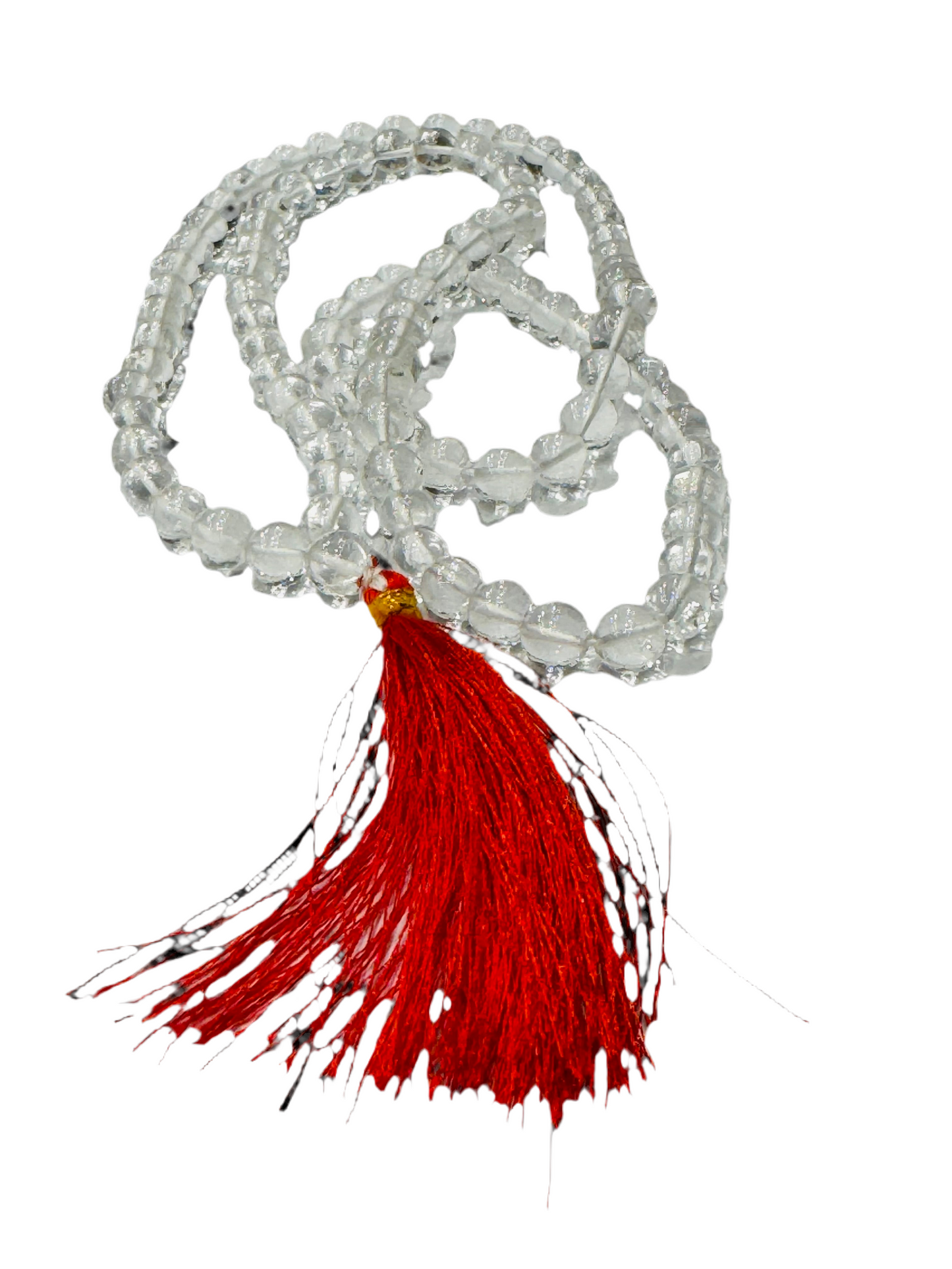 Japamala Genuine Prayer Mala Beads Clear Quartz with Red Tassel