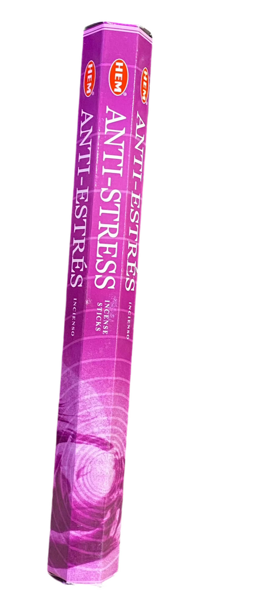 HEM Anti Stress Incense Sticks in hexagonal packaging.