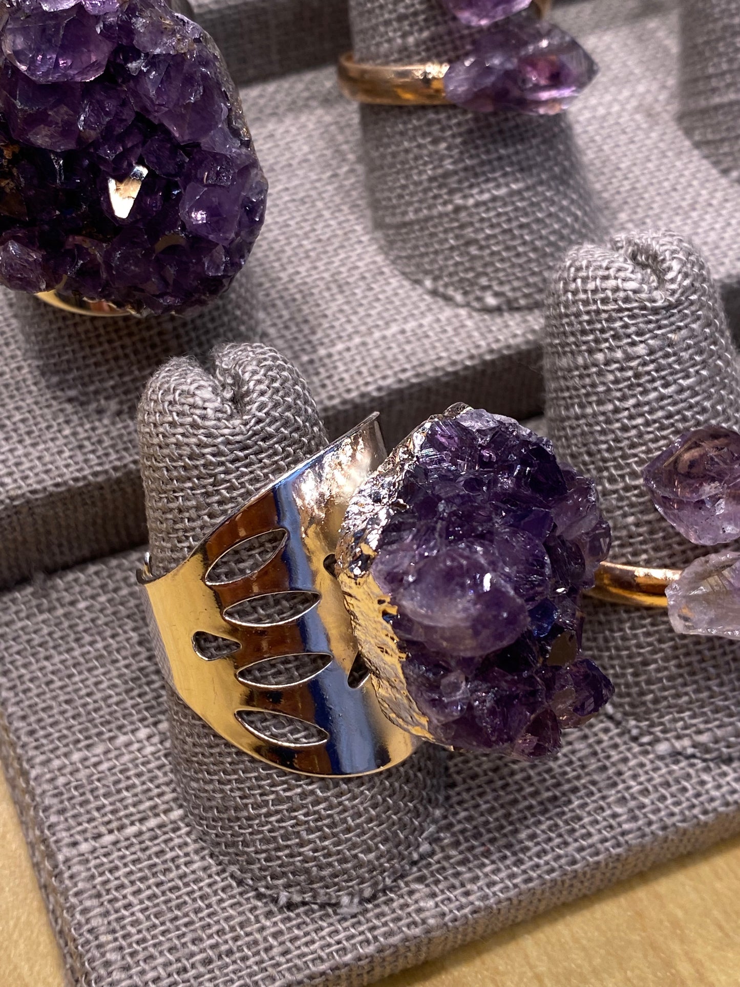 Amethyst Cluster Adjustable Silver Band Ring