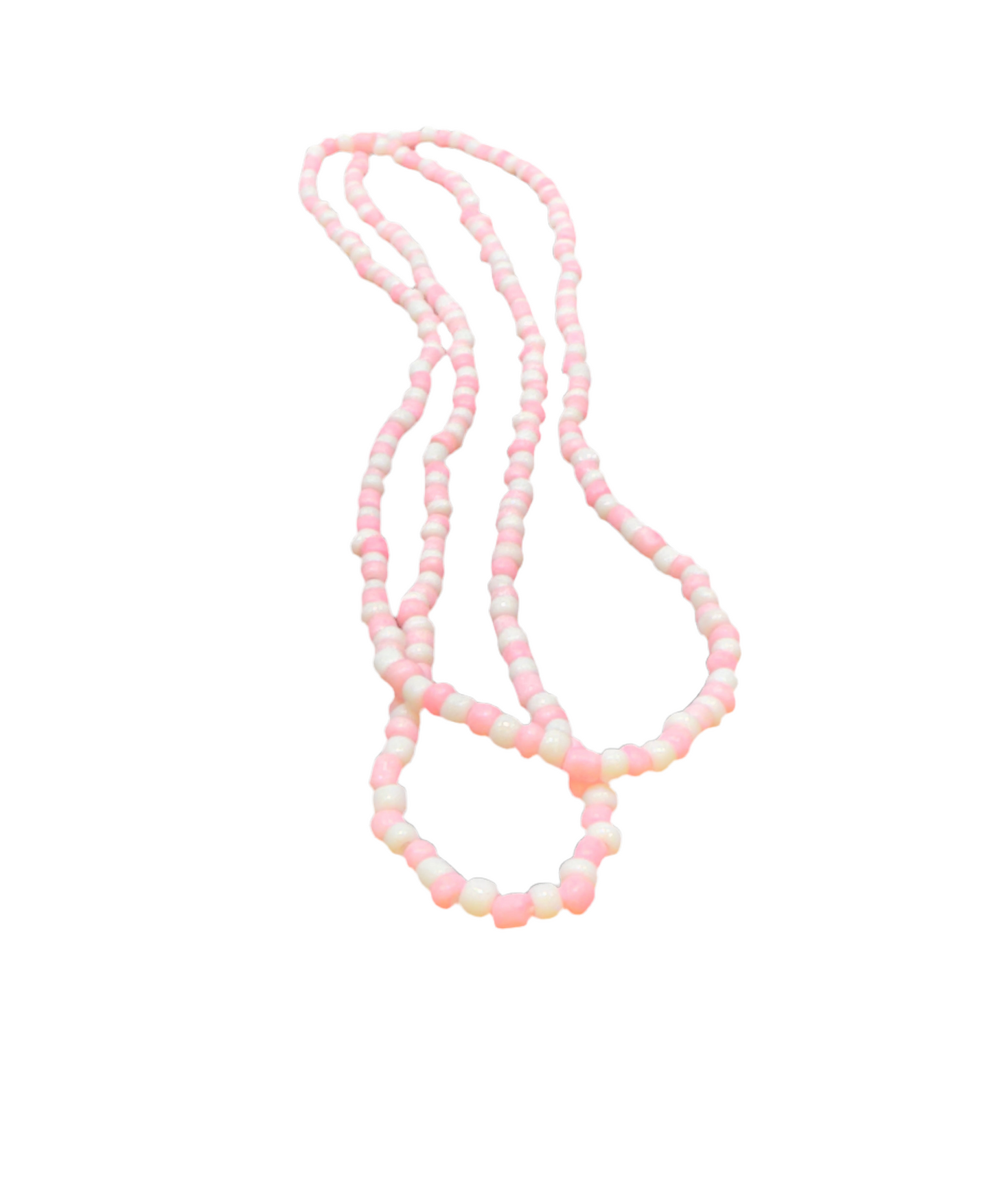 Orisha Obba Handmade Beaded Pink and White Long Necklace