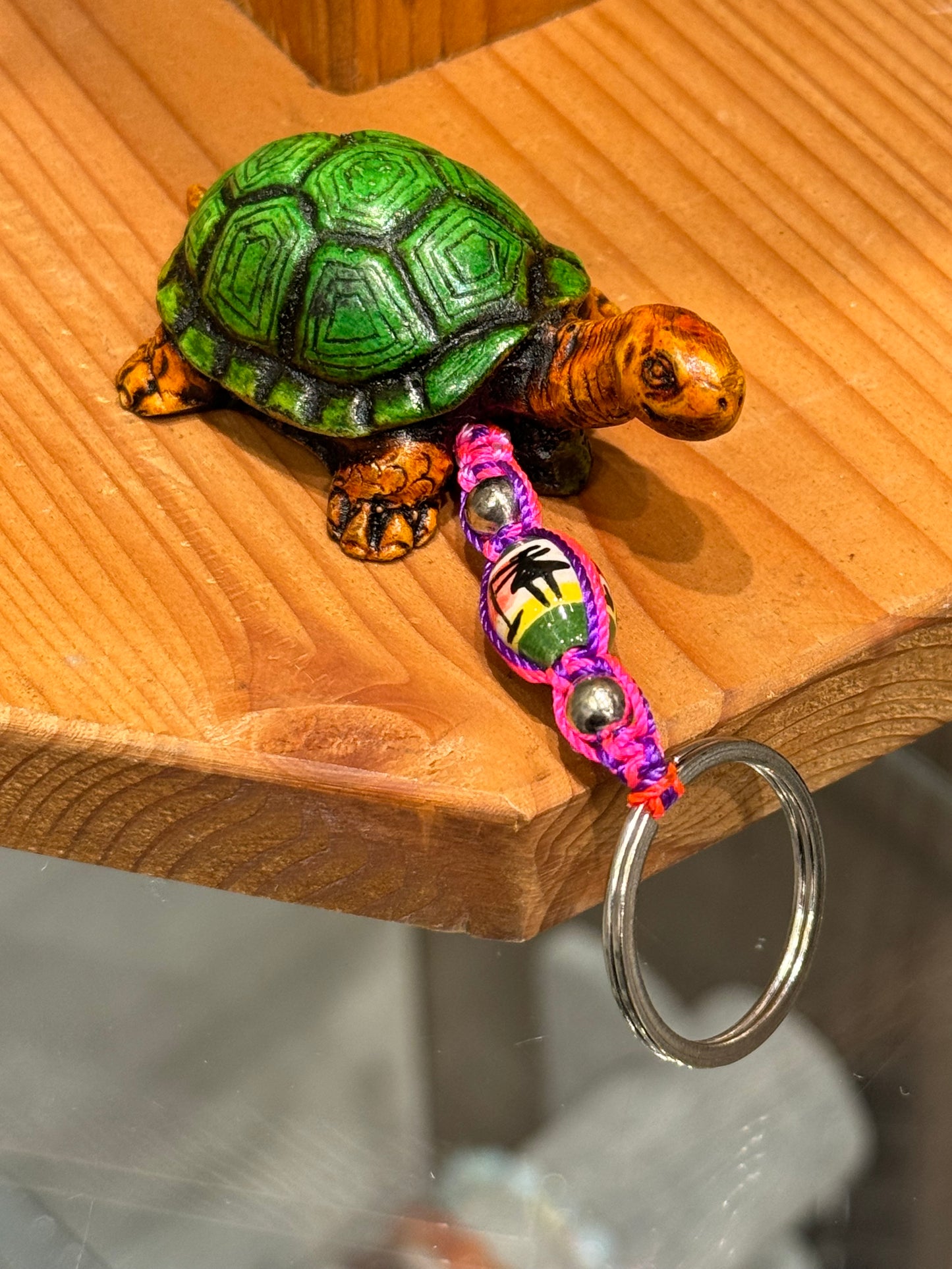 Turtle Land Animal Durepox Resin Figurine Keychain Hot Pink Cord