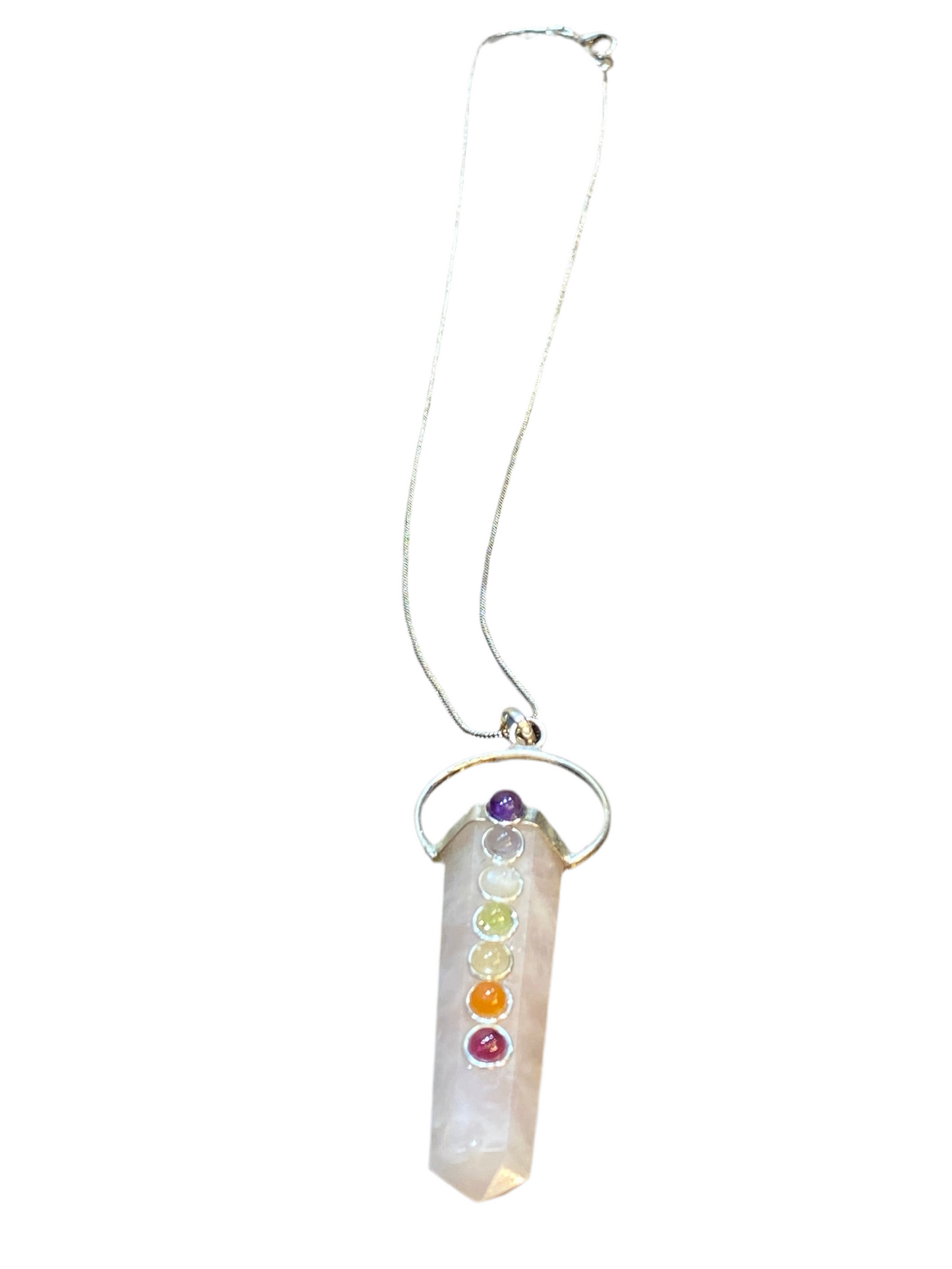 Rose Quartz Seven Chakra Pendant with Silver Chain