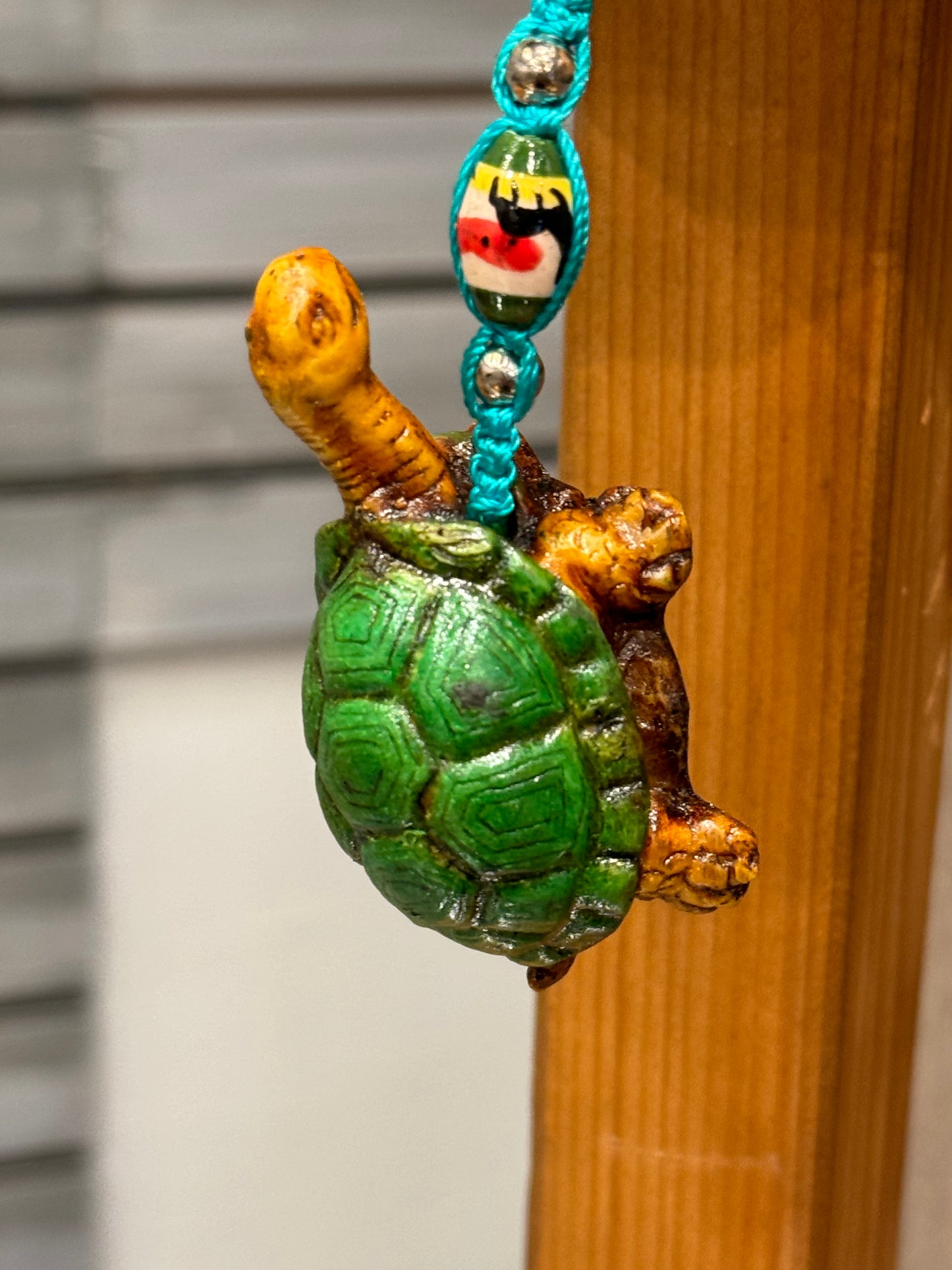 Turtle Land Animal Durepox Resin Figurine Keychain Turquoise Cord