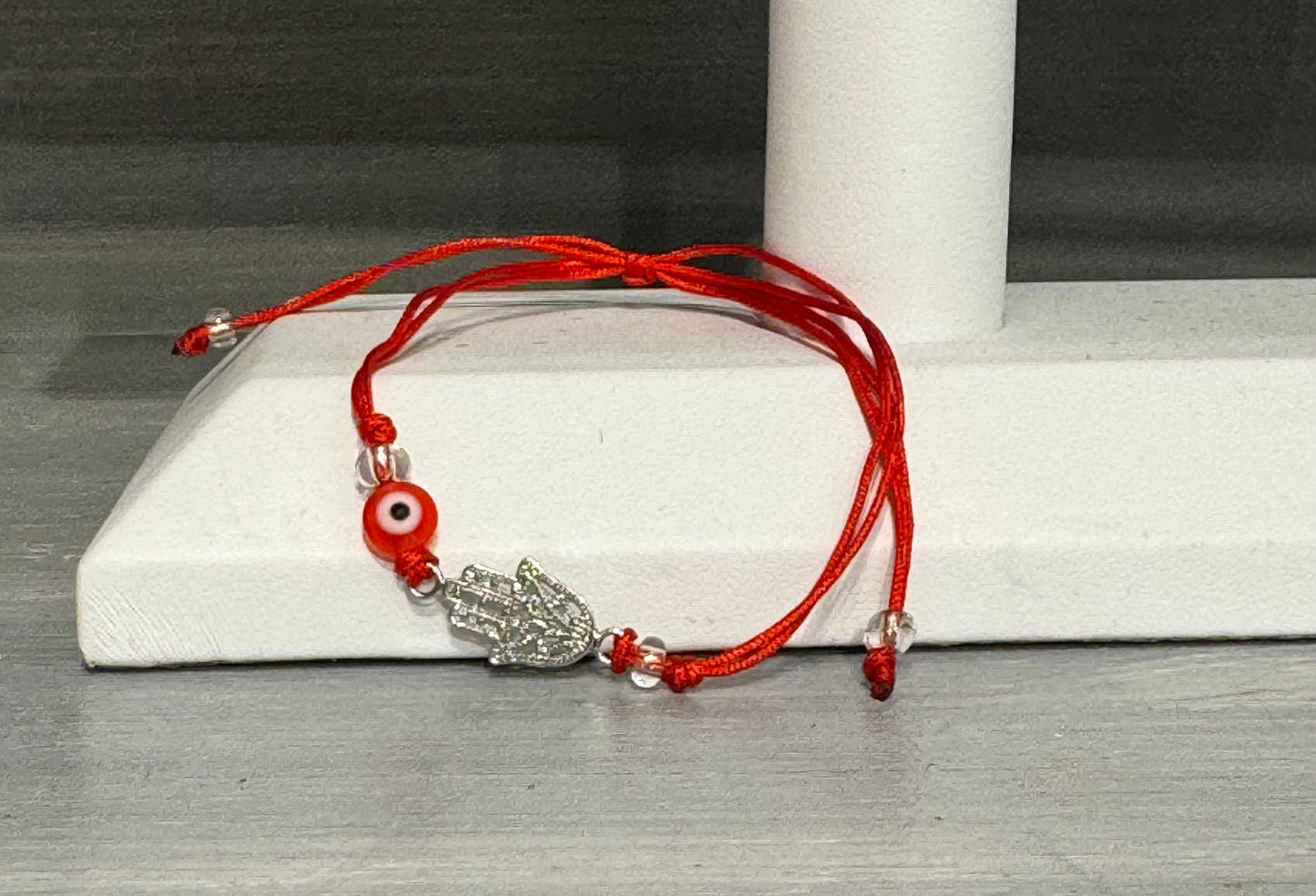 Red String Pull Tie Bracelet with Hamsa Charm Red Evil Eye Bead