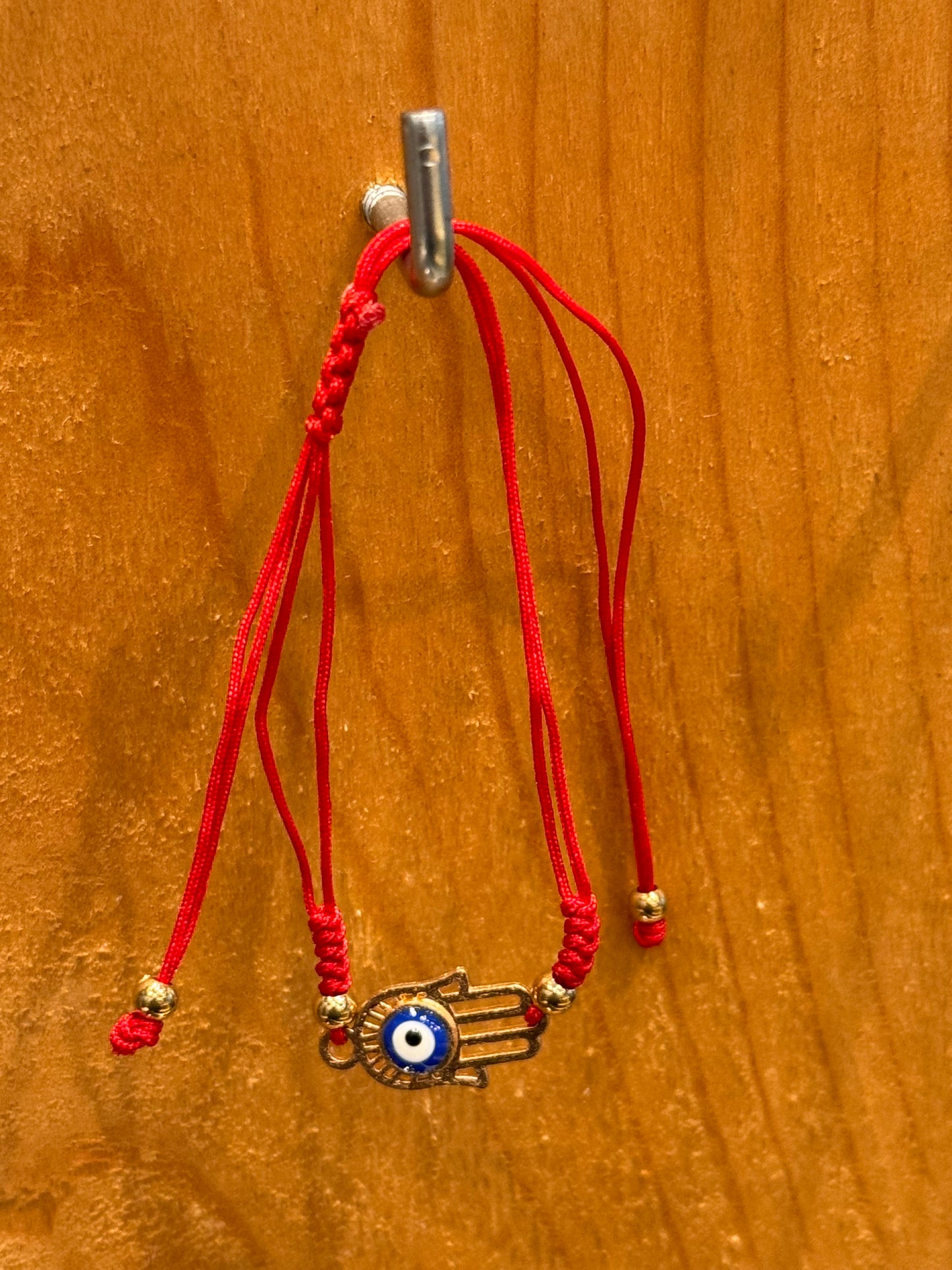 Handmade Red String Pull Tie Bracelet Golden Hamsa Blue Evil Eye