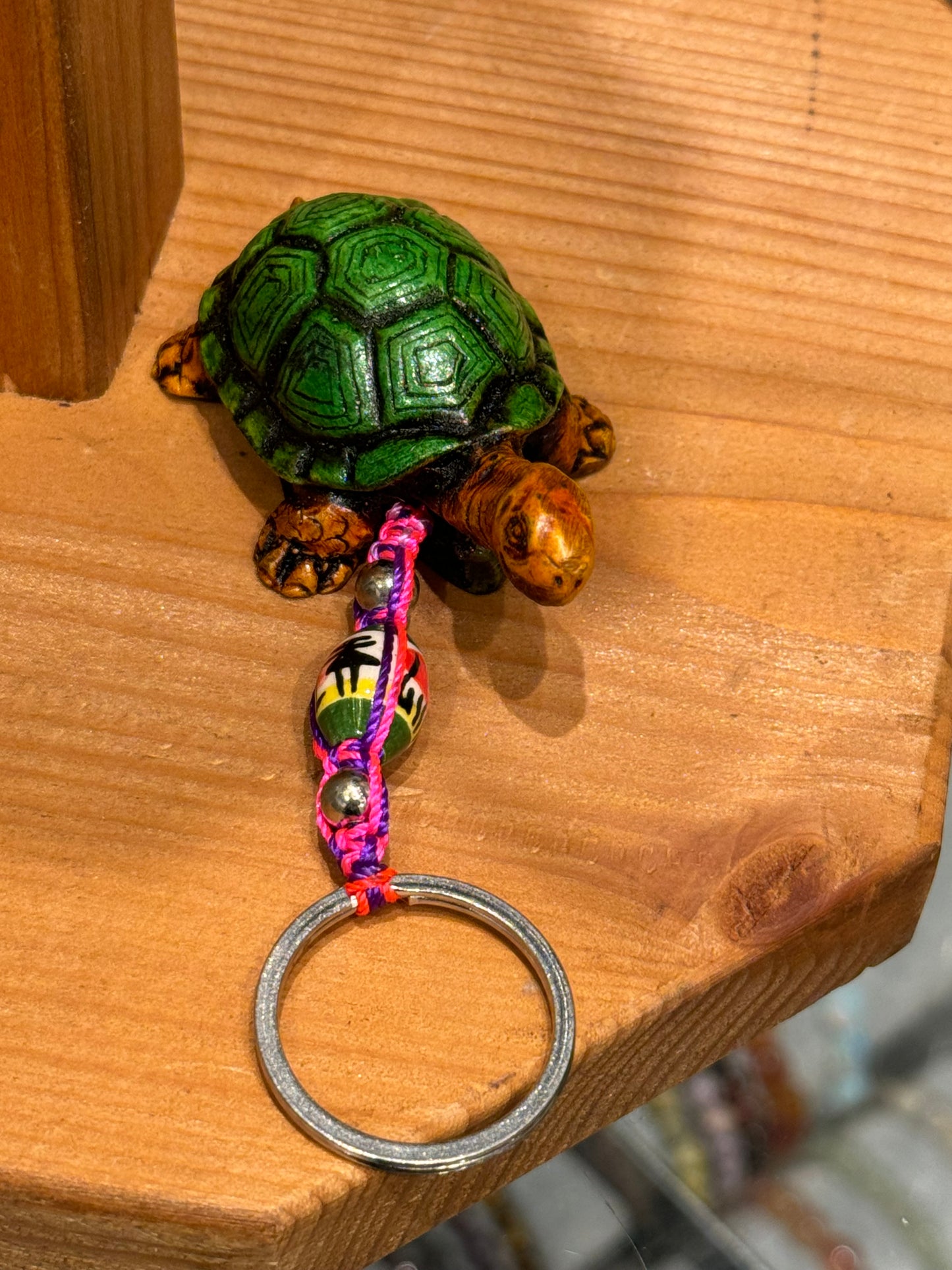 Turtle Land Animal Durepox Resin Figurine Keychain Hot Pink Cord