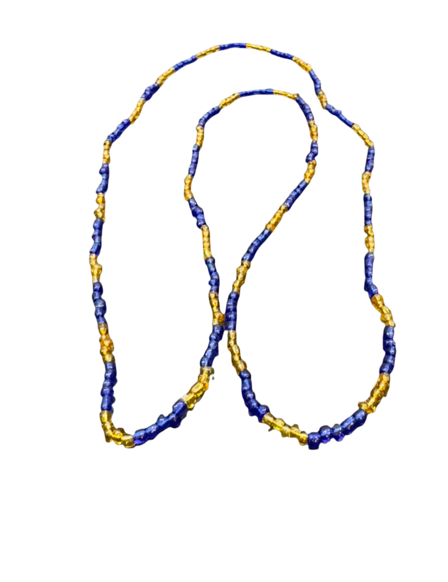 Orisha Ochosi Beaded Neclace Long Blue and Yellow Gold