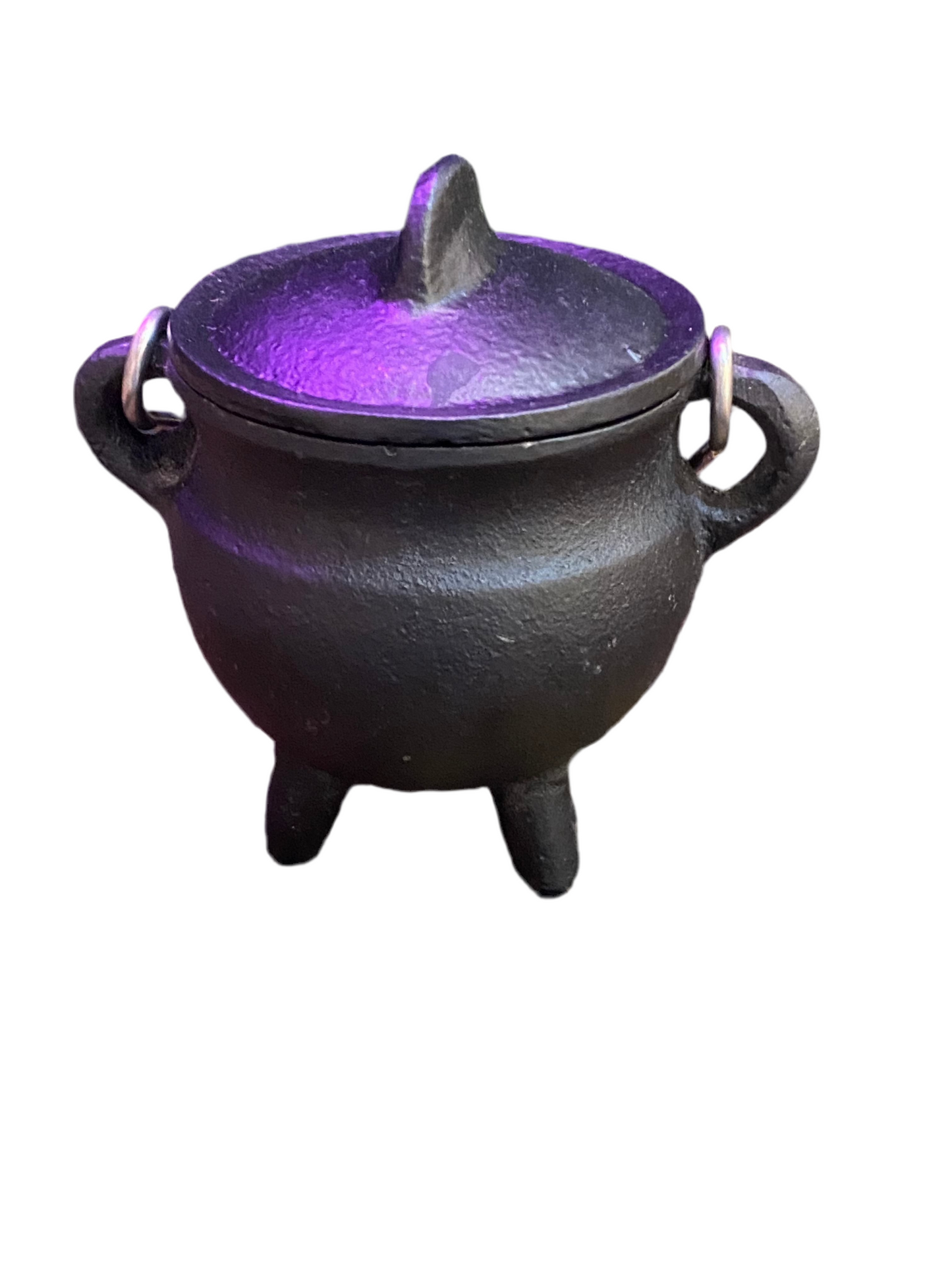 Plain Cast Iron Cauldron with silver handle for burning incense and rituals.