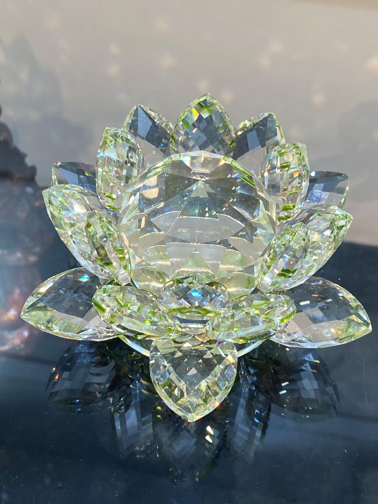 Feng Shui Green Clear Crystal Lotus Flower 3”